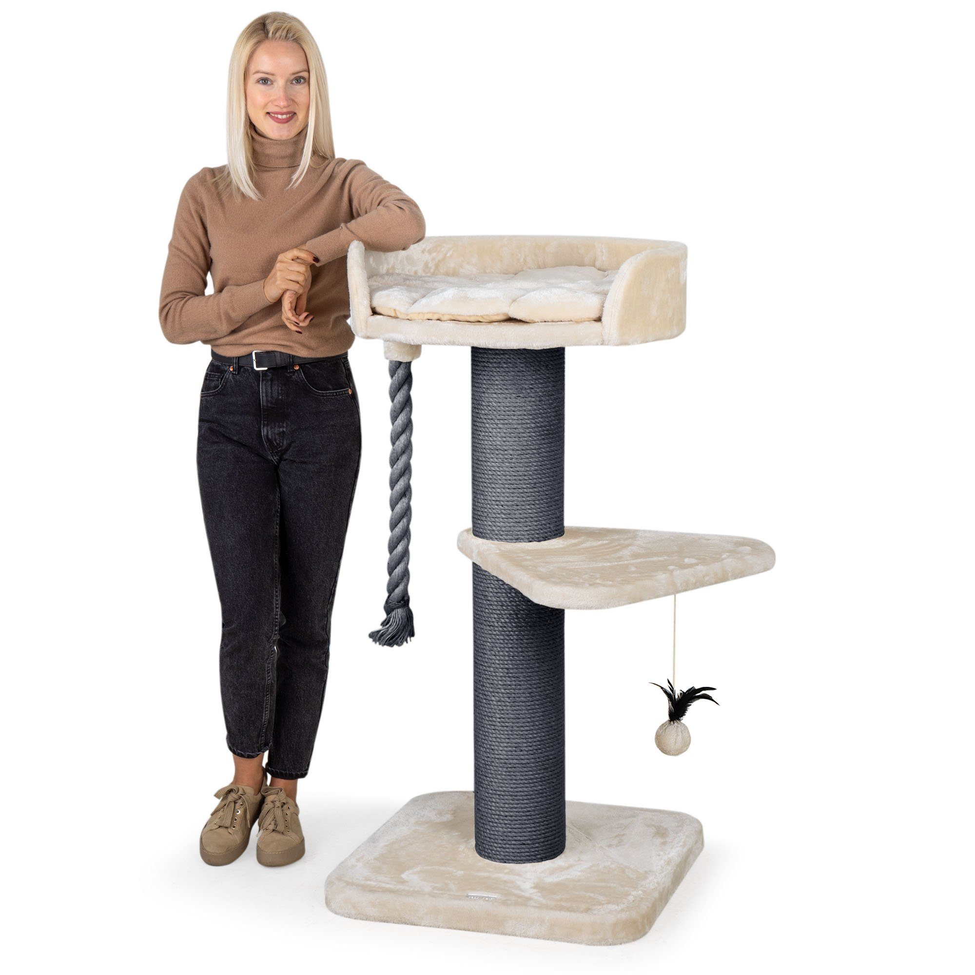 Happypet Kratzbaum FELIX, Katzenbaum 'Felix', Gesamthöhe 120 cm, mit Spielseil und Liegemulde von Happypet