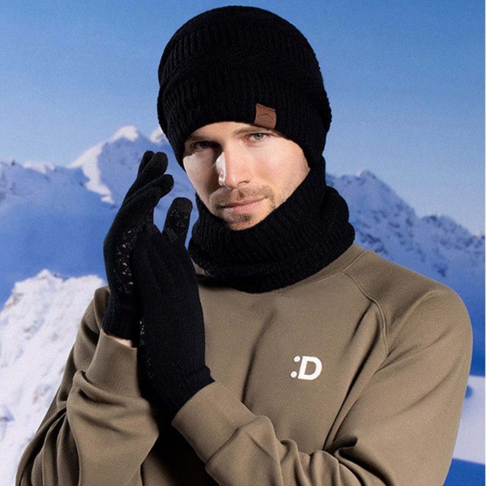 Cachito Mütze & Schal 3 Stück Mütze, Schal & Handschuh-Sets für Herren Damen (Strick Gefüttert Beanie Mütze Touchscreen Handschuhe Schal Wärmer) für Kaltes Wetter 3-in-1 Set für den Winter