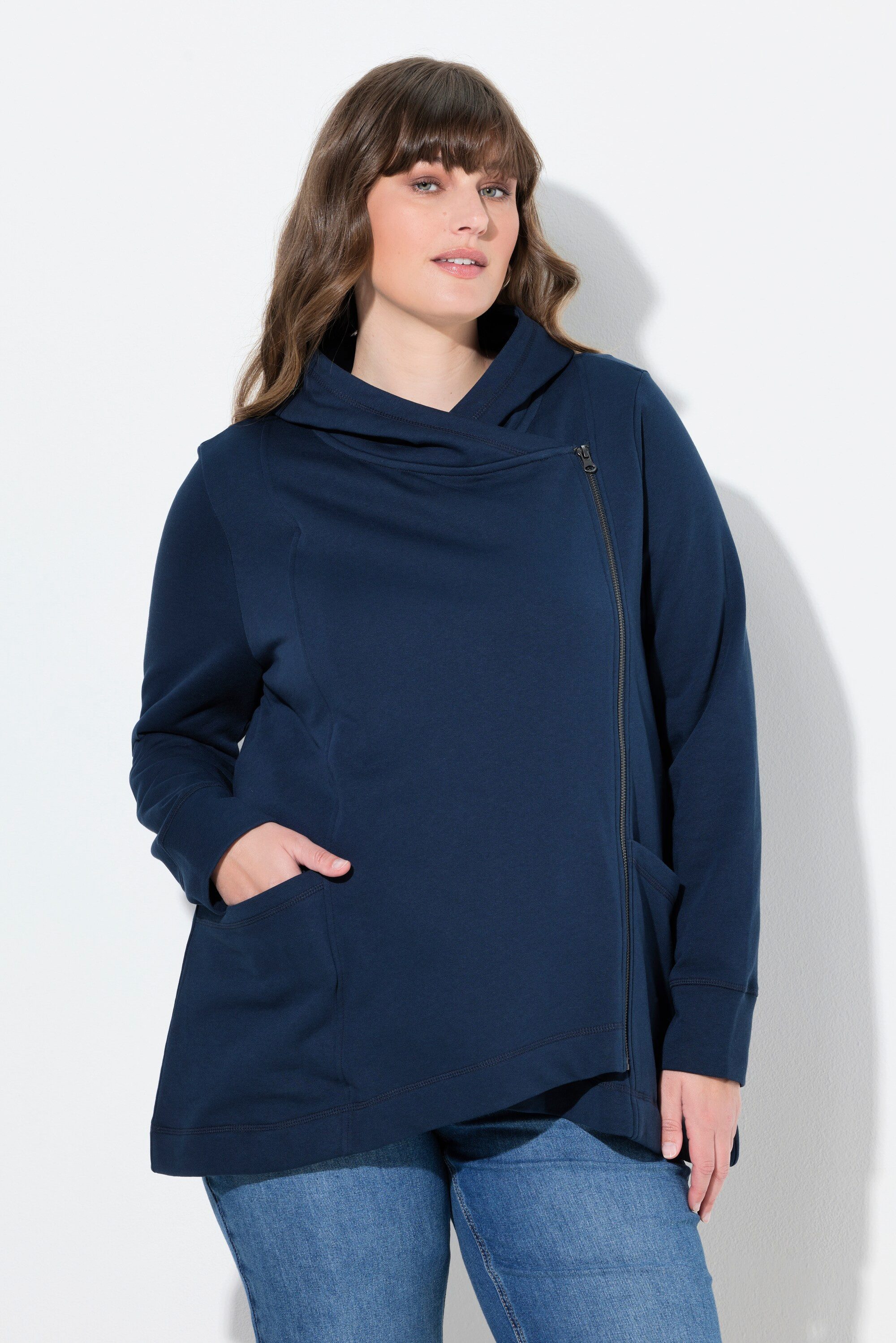 Ulla Popken Sweatjacke Sweatjacke asymmetrisch Kapuze Biobaumwolle günstig online kaufen