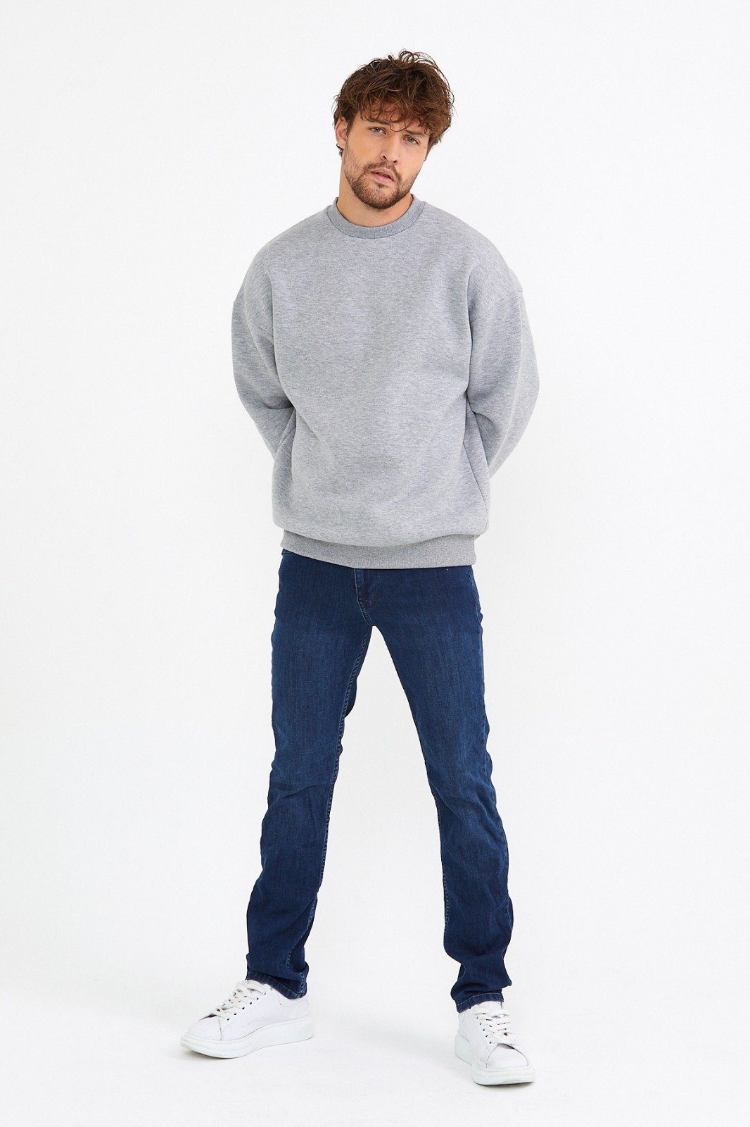 Sweater Basic Sweatshirt Langarm Oversize Pullover Baumwolle Langarmshirt