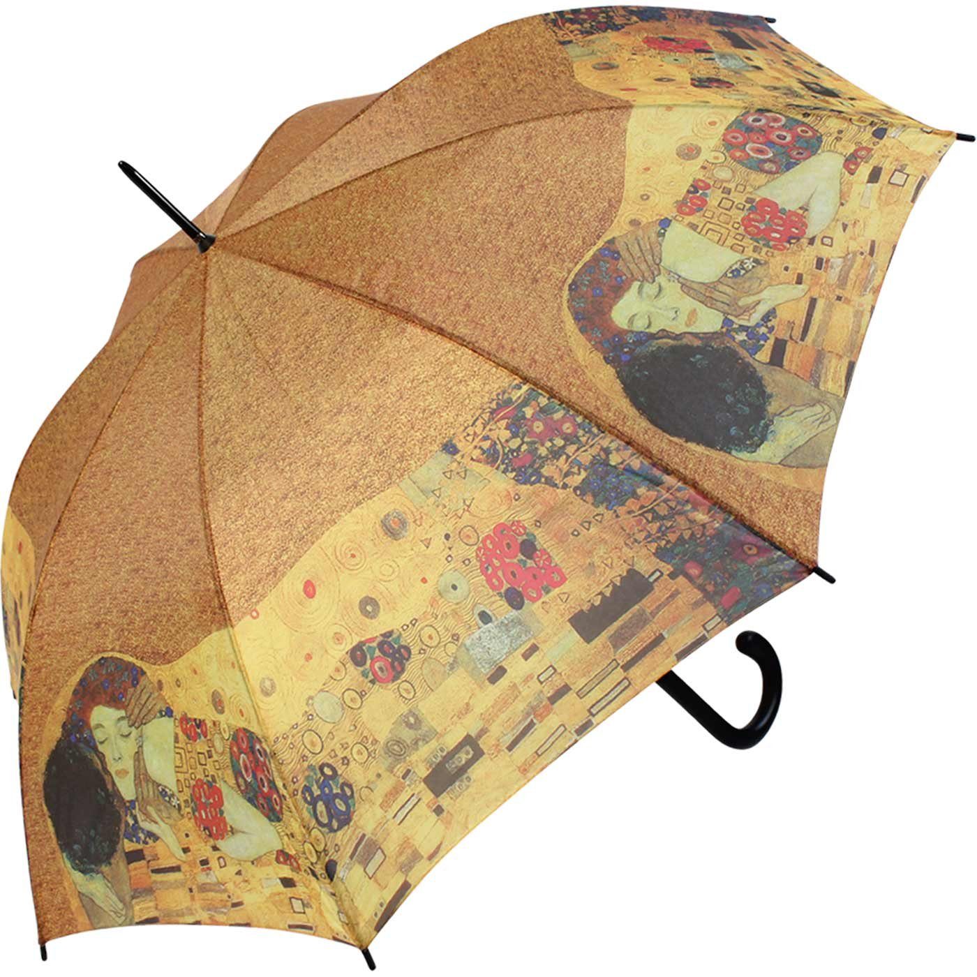 Regenschirm Klimt Langregenschirm RAIN HAPPY Damen, mit Künstlermotiv für der Kuss Motiv klein großer