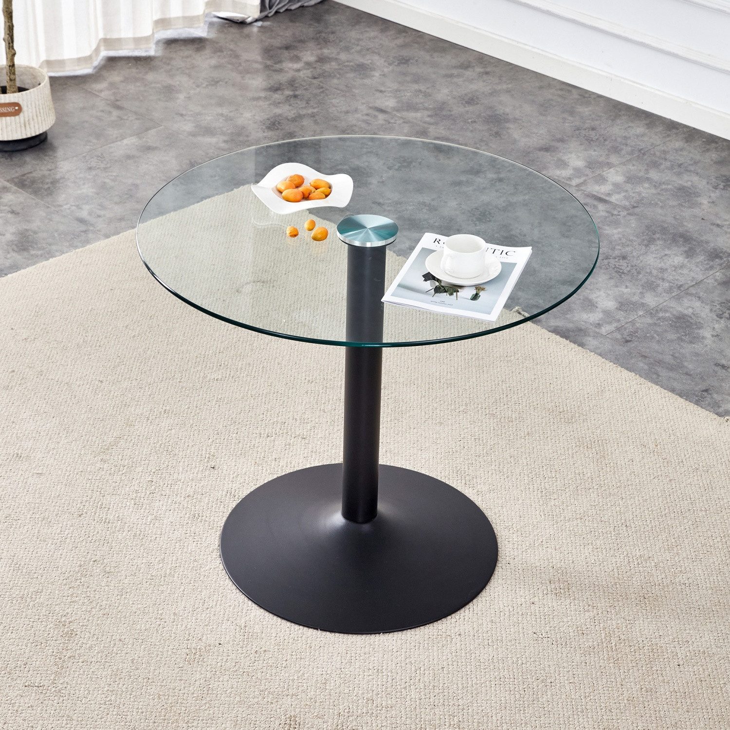 ANYSUN Glastisch Esstisch Rund Glas,Moderner minimalistischer Glasbalkentisch (Runder Esszimmertisch Küchentisch für 4 Personen), Esszimmertische mit Metallbeinen Küchentisch für Wohnzimmer Küche