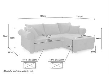 Jockenhöfer Gruppe Ecksofa List, viel Stauraum, 2 separate Liegeflächen, Ottomane links oder rechts