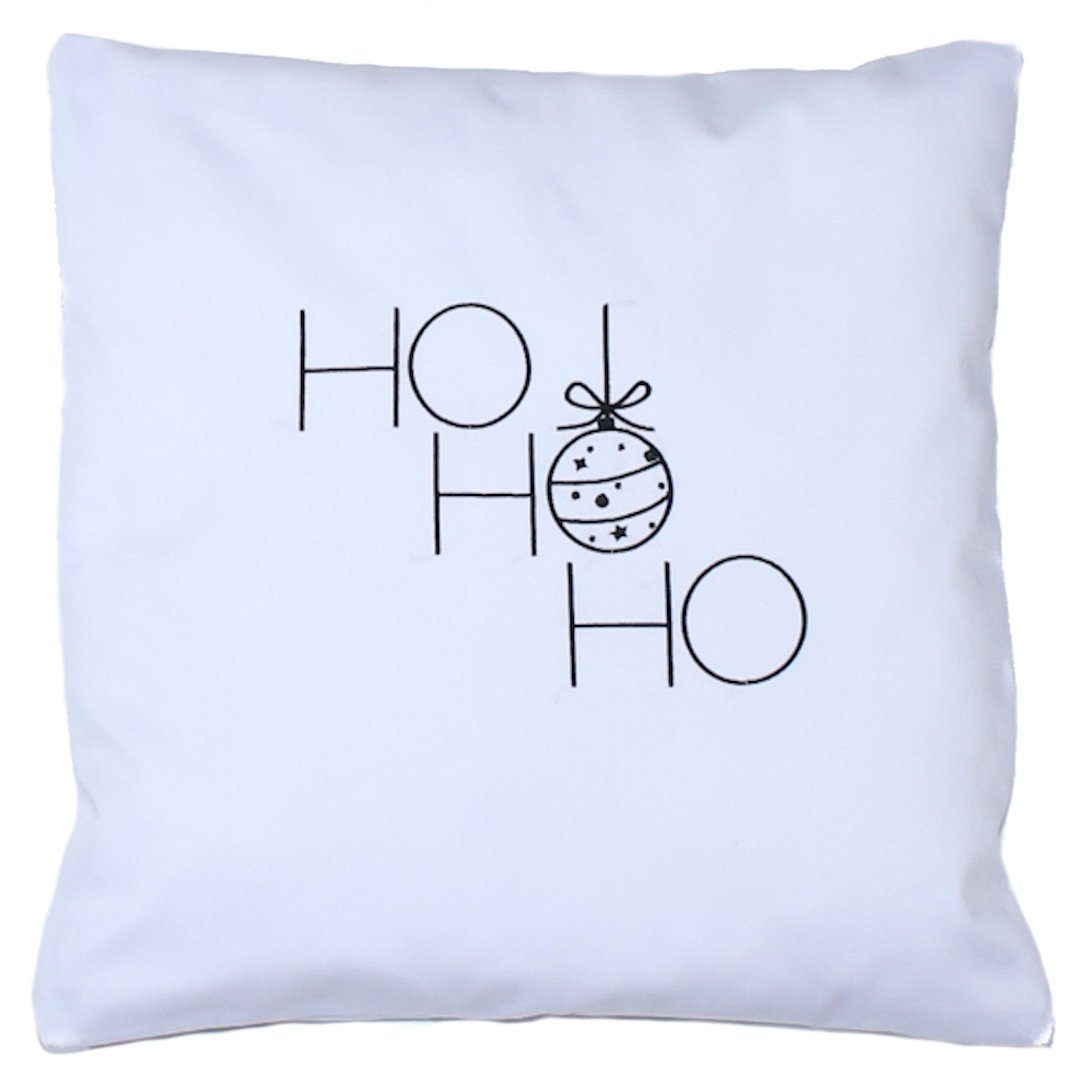 Kissenbezug Weihnachten Bezug mit Stickerei minimalistisch Christmas - HoHoHo, Primawela Weiß