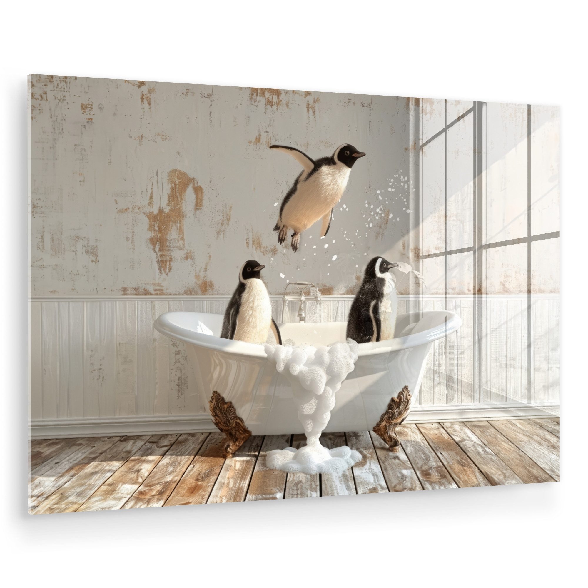 MuchoWow Acrylglasbild Vintage - Pinguin - Badewanne - Schaumstoff, Inkl. A günstig online kaufen