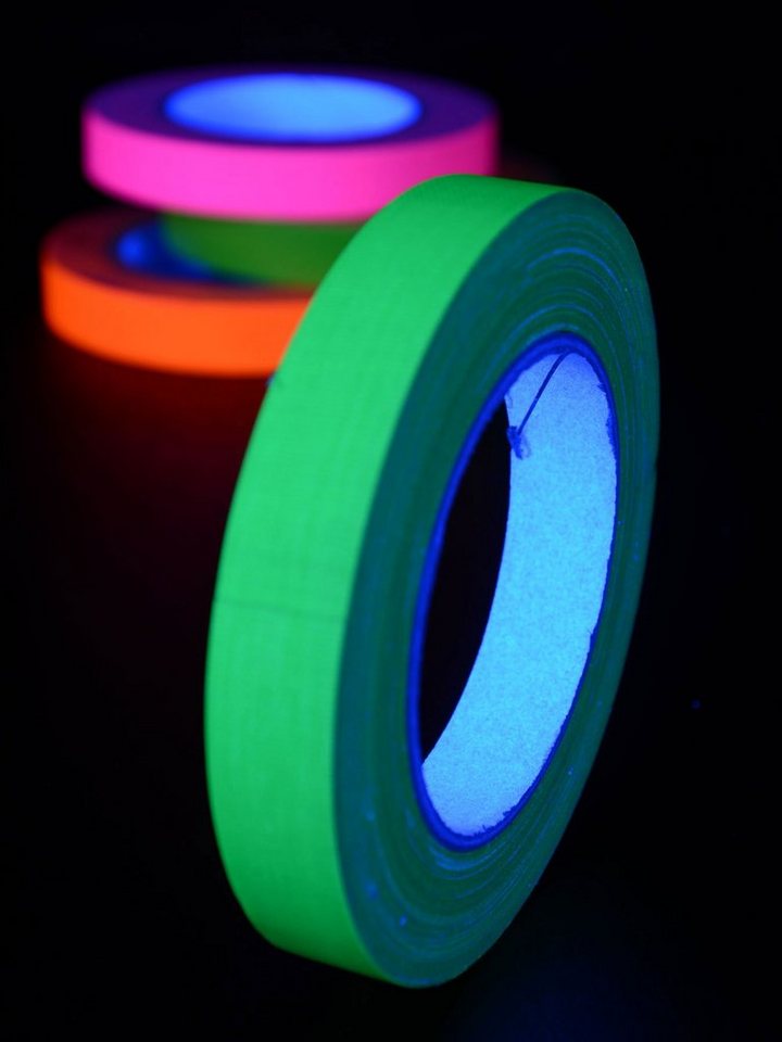 PSYWORK Klebeband 25m-Rolle Schwarzlicht Gewebeklebeband Tape Rolle Neon  Grün, 19mm UV-aktiv, leuchtet unter Schwarzlicht