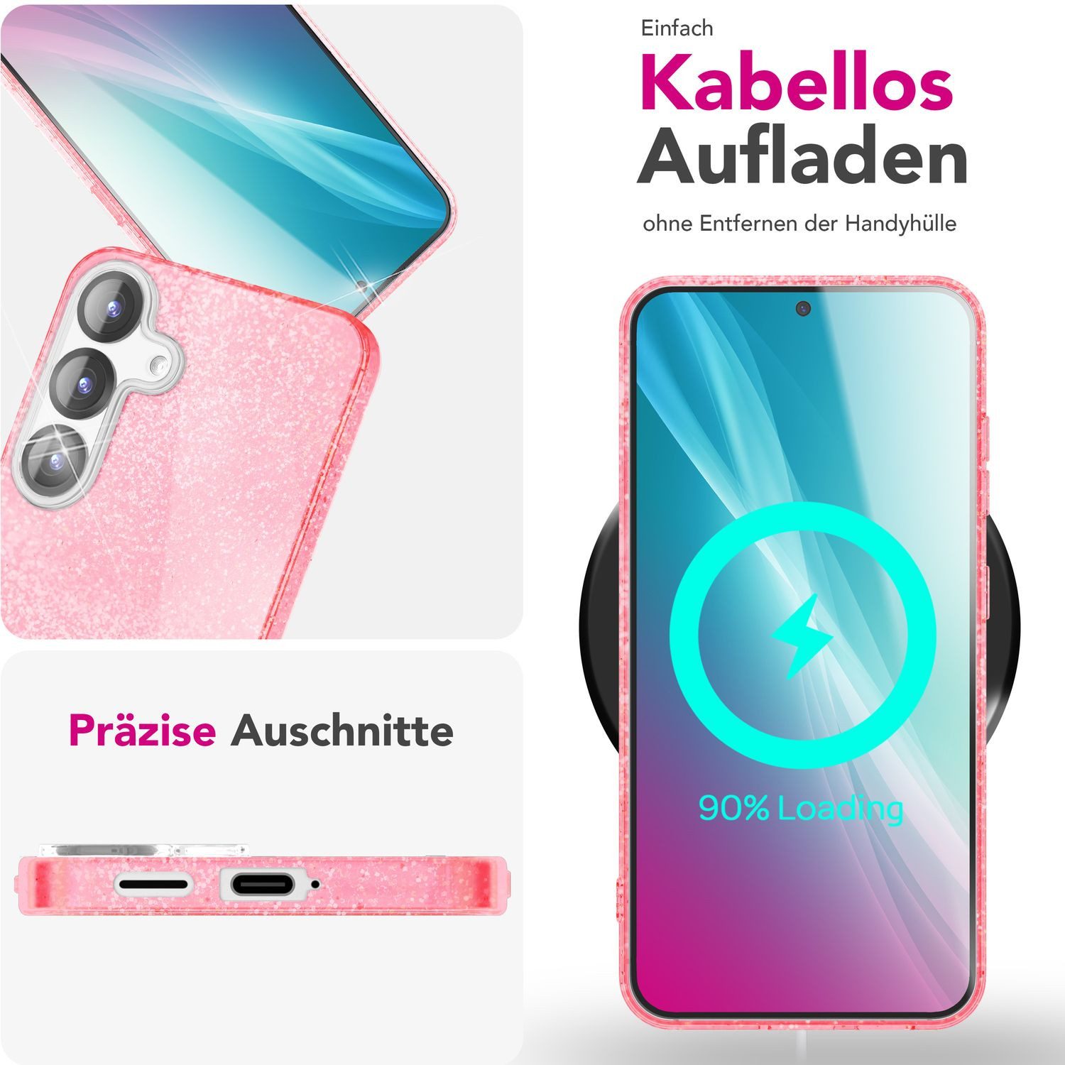 Nalia Smartphone-Hülle Samsung Galaxy S25 Plus 17 cm (6,7 Zoll), ShinePop / Glänzende Glitzer Hülle / Glamour Pailletten / Glitter Case – Bild 5 von 5