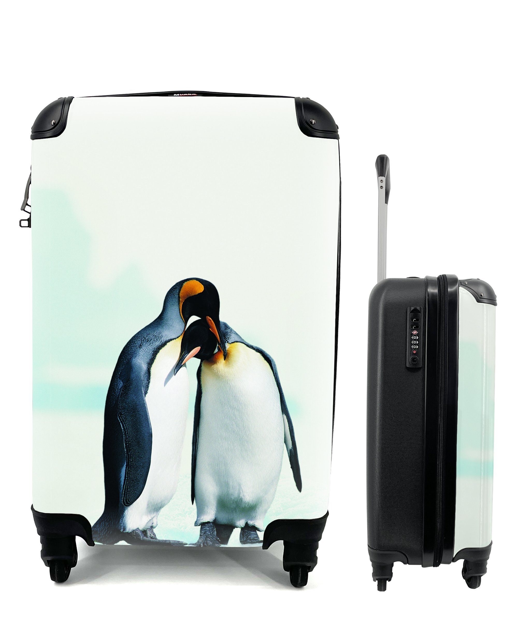 MuchoWow Handgepäckkoffer Pinguine - Schnee - Familie, 4 Rollen, Reisetasche mit rollen, Handgepäck für Ferien, Trolley, Reisekoffer