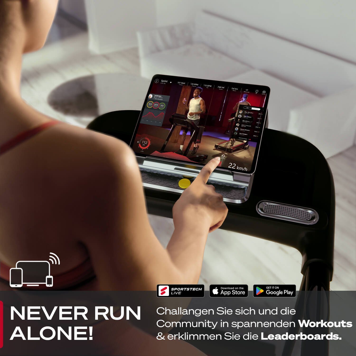 Sportstech Laufband F10, Leiser 2,5 PS Motor, 10km/h, Selbstschmiersystem, max 120kg