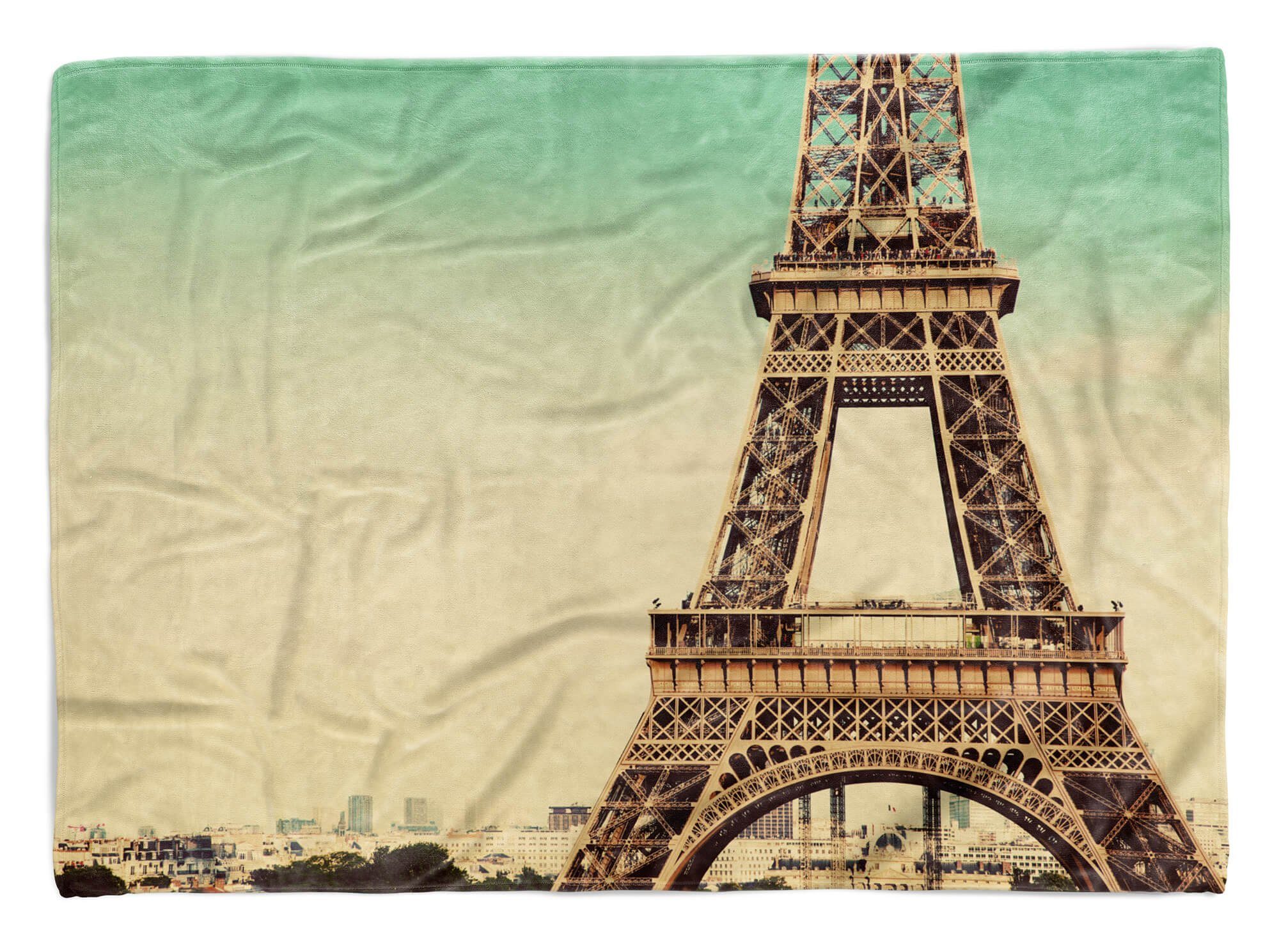 Sinus Art Handtücher Eiffelturm Baumwolle-Polyester-Mix Fotomotiv Strandhandtuch F, Saunatuch Kuscheldecke (1-St), Handtuch Handtuch mit Paris