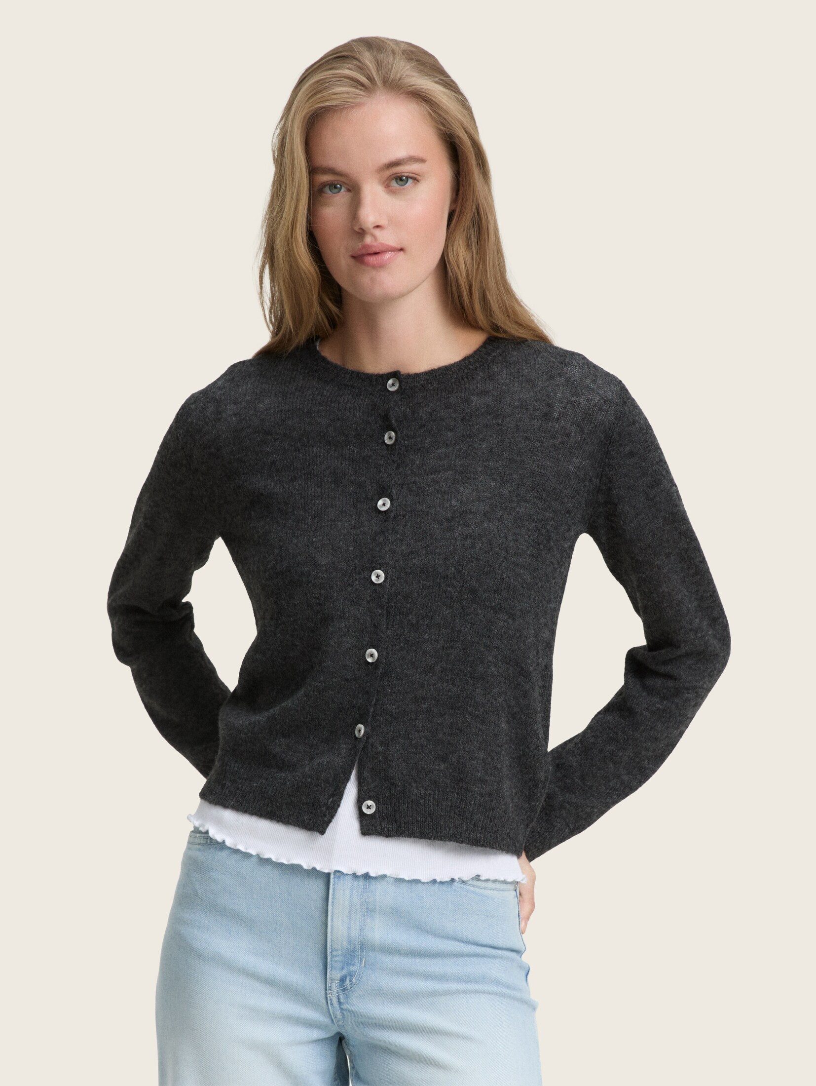 TOM TAILOR Denim Cardigan Pullover & Strickjacken Cardigan mit Rundhalsauss günstig online kaufen
