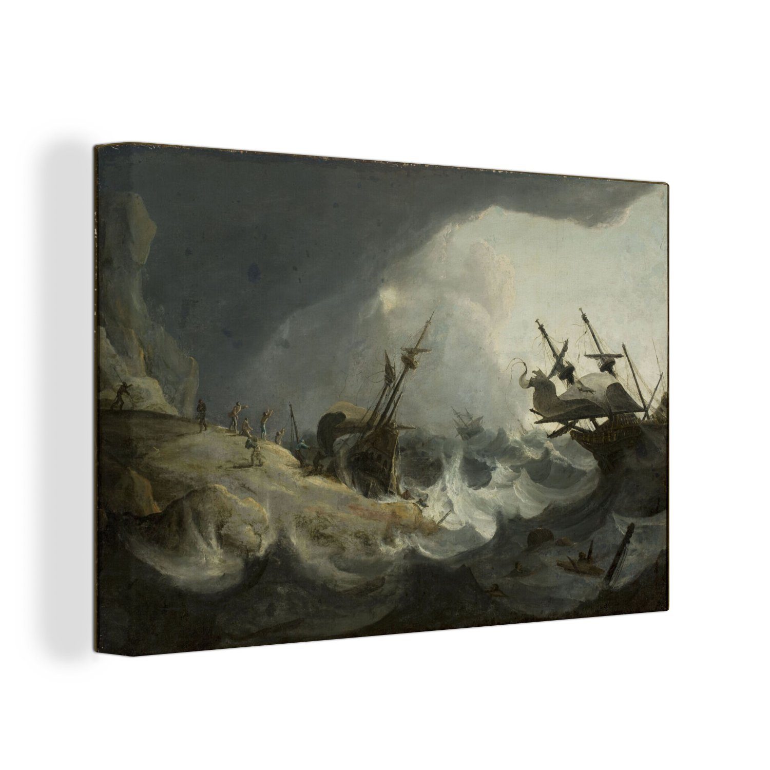 OneMillionCanvasses® Leinwandbild Schiffe auf See - Gemälde von Ludolf van Bakhuizen, (1 St), Wandbild Leinwandbilder, Aufhängefertig, Wanddeko, 30x20 cm