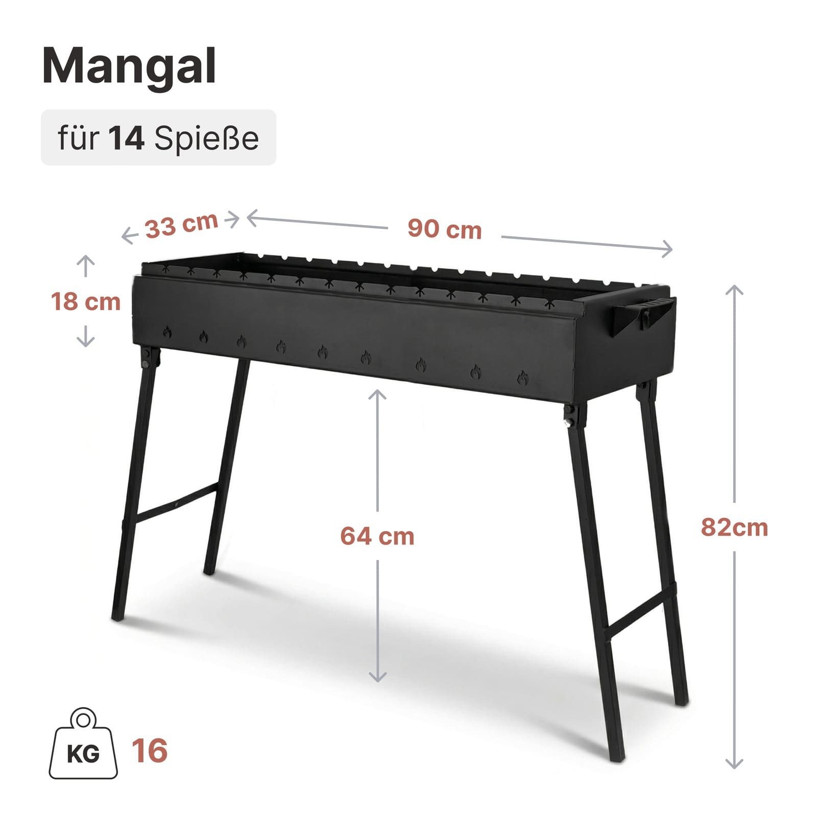 BIG-PAN Feuerkorb Klappbar Mangal für 14 Spieße 90cm Holzkohlegrill