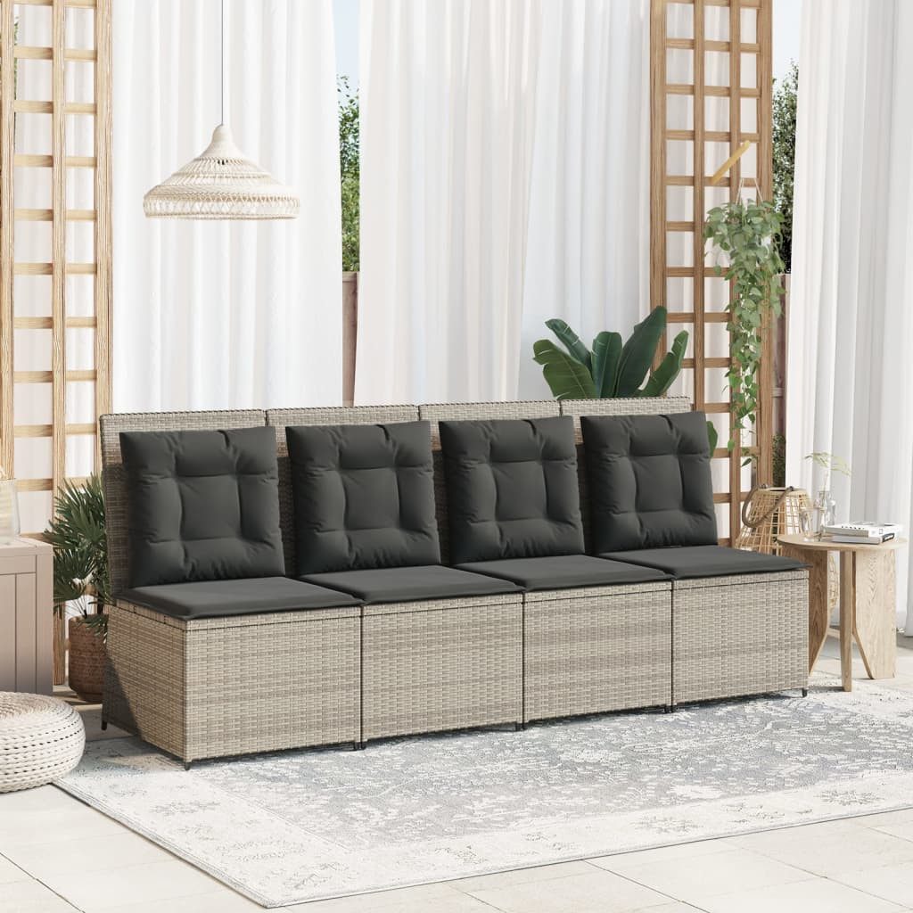 vidaXL Loungesofa Gartensessel mit Liegefunktion und Kissen Hellgrau Poly Rattan, 1 Teile