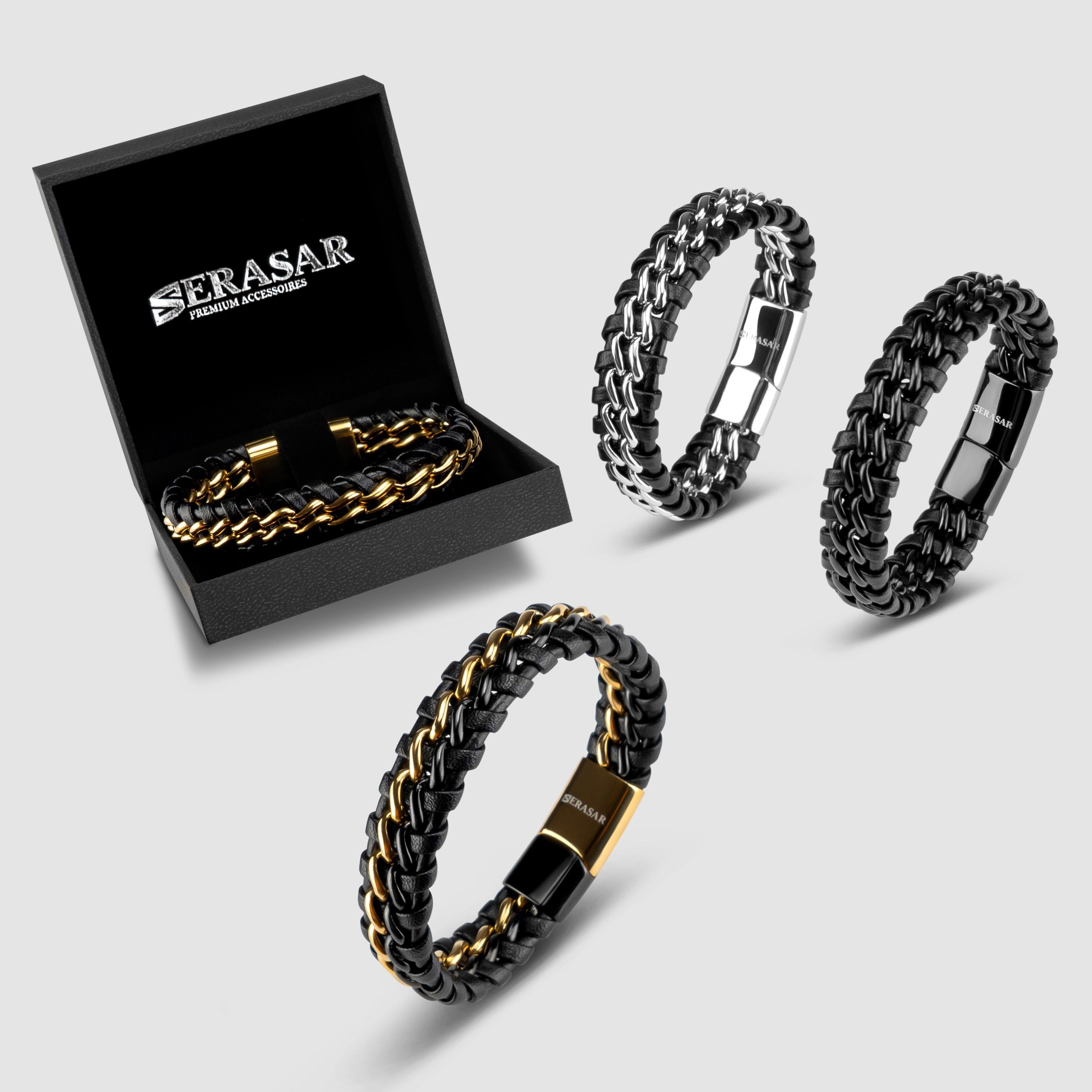 6. Bild von SERASAR Lederarmband Leder Herrenarmband "Steel" (Klassisch, elegant, casual, 1-tlg), aus Echtleder, Länge durch extra Glied verstellbar
