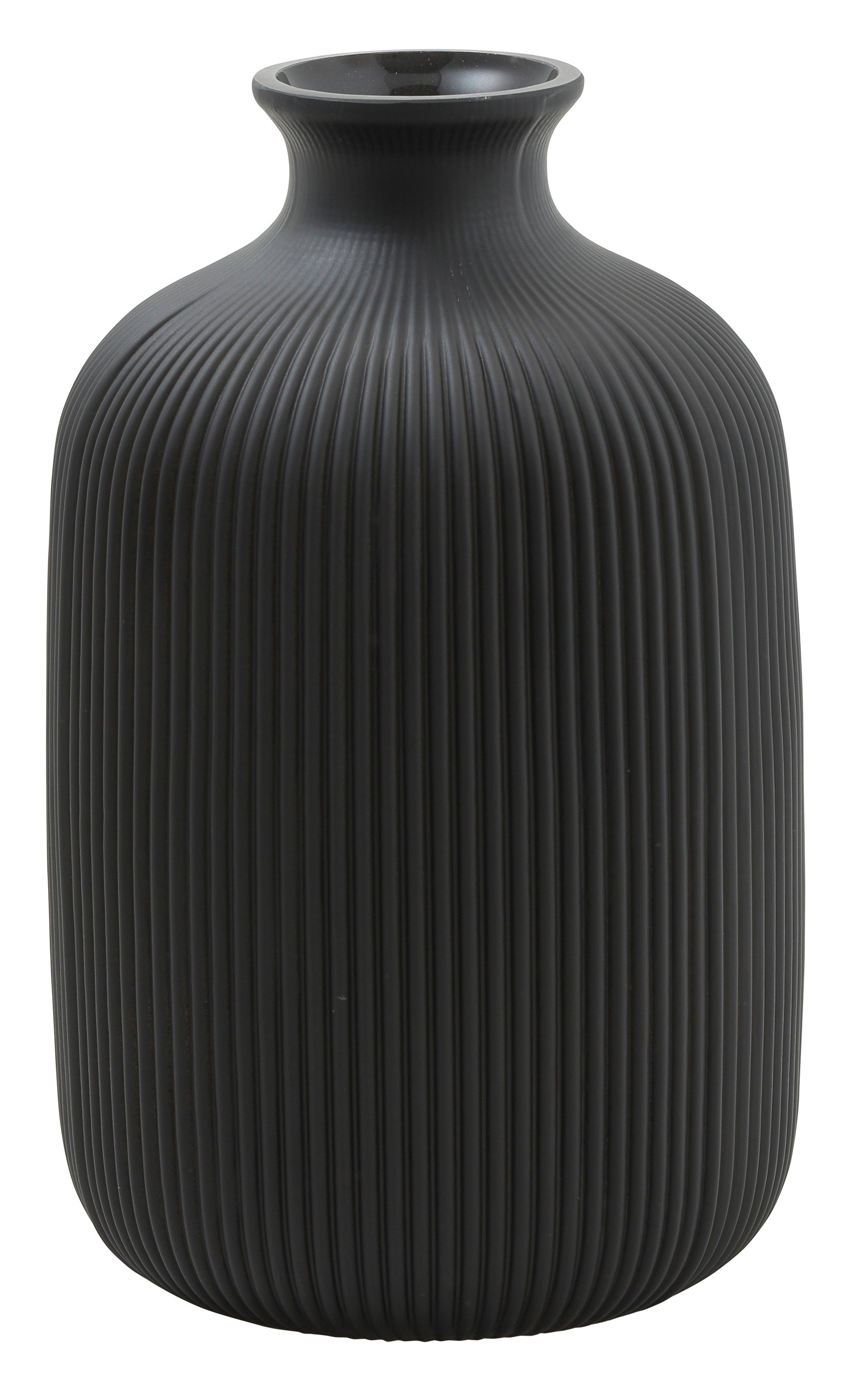 16 cm, Ø andas Dekovase schwarz aus Mingus, wundervolle cm ca. Höhe Glas, Rillen-Optik, 25