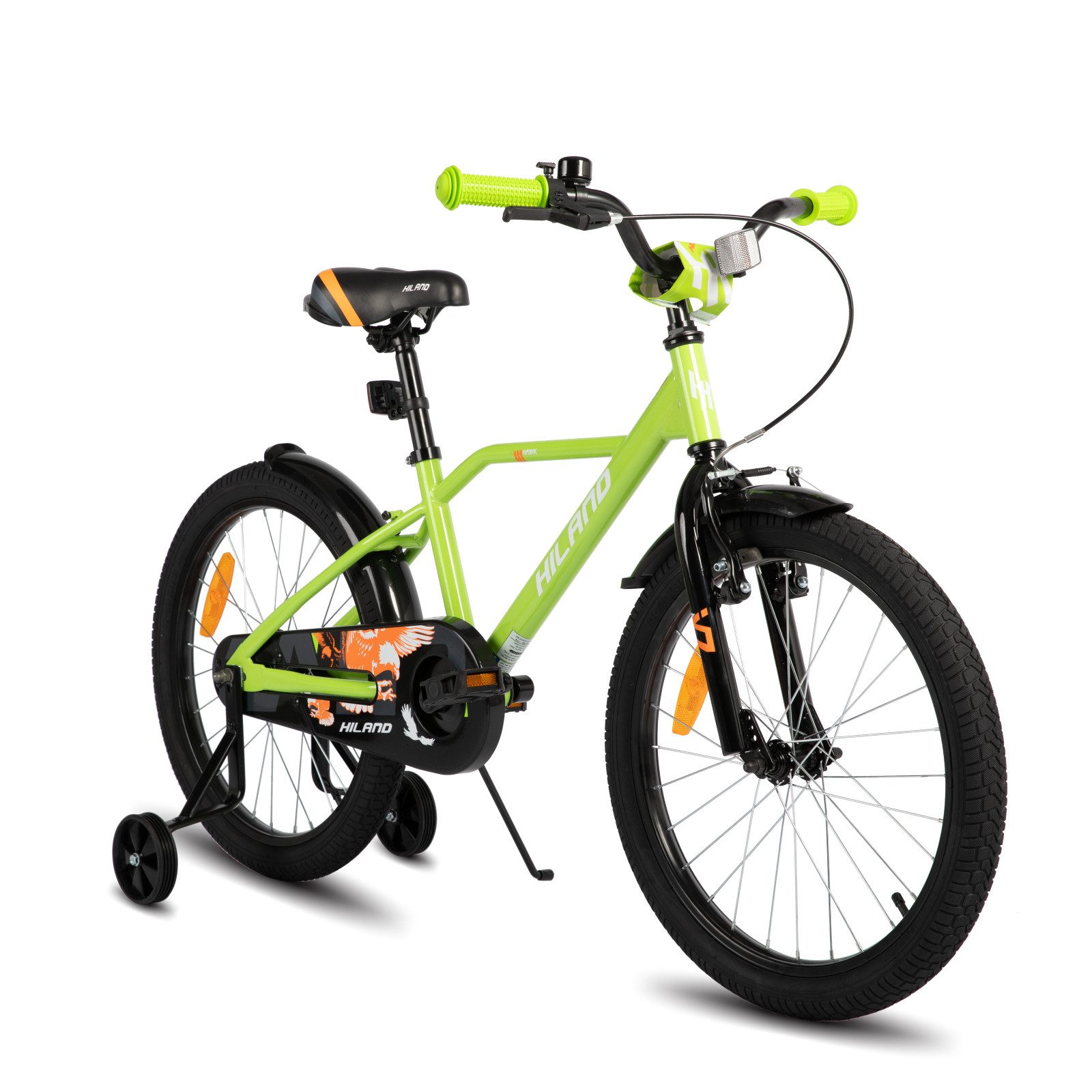 HILAND Kinderfahrrad Hawk 12 14 16 20 Zoll Kinderfahrrad für Jungen 3-10 Jahre, mit Stützrädern, V Bremseund Rücktrittbremse, Hilfsrad, Kotflügel