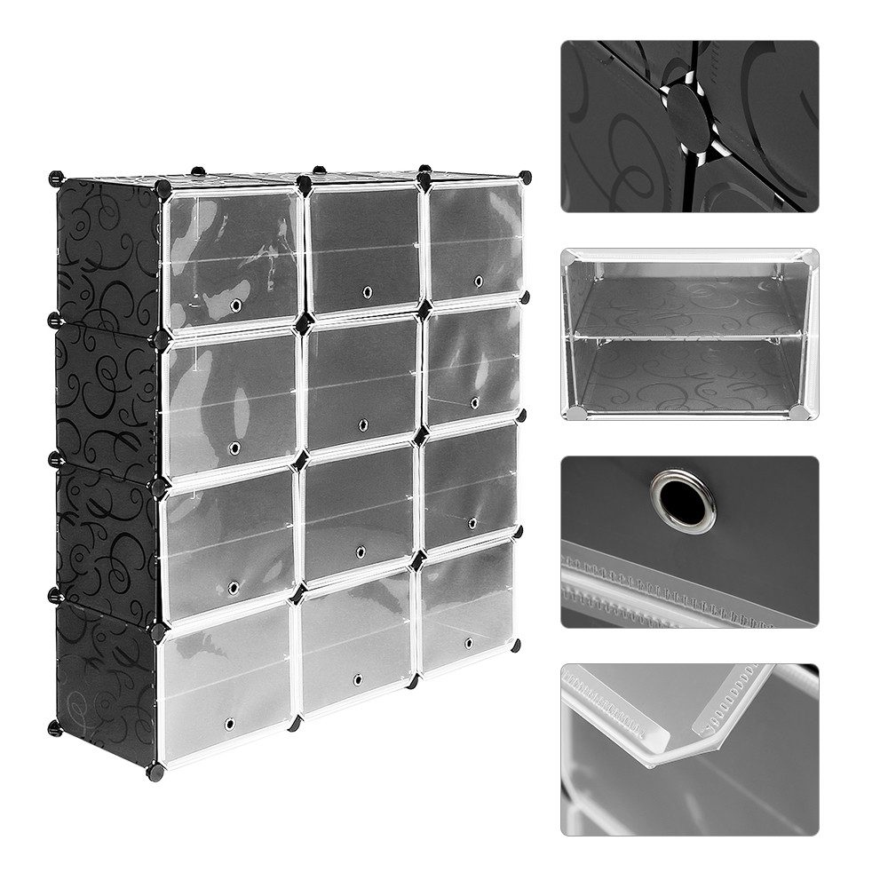 JEOBEST Schuhregal Schuhregal mit 8 Ebenen, Schuhschrank Kunststoff, DIY-Regal, Schuh-Organizer aus Kunststoff mit Transparenter Tür – Bild 5 von 5
