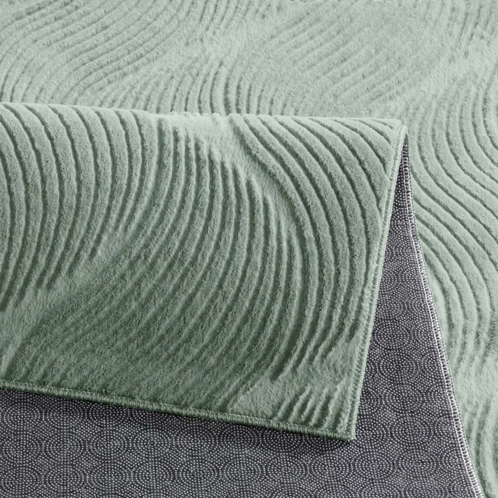 TaCa Home Teppich Kurzflor Teppich Hasenfell Optik, rechteckig, Höhe: 10 mm, Wohnzimmer, Kinderzimmer, Flur, Esszimmer, Welle Grün - 50 x 80 cm – Bild 3 von 5
