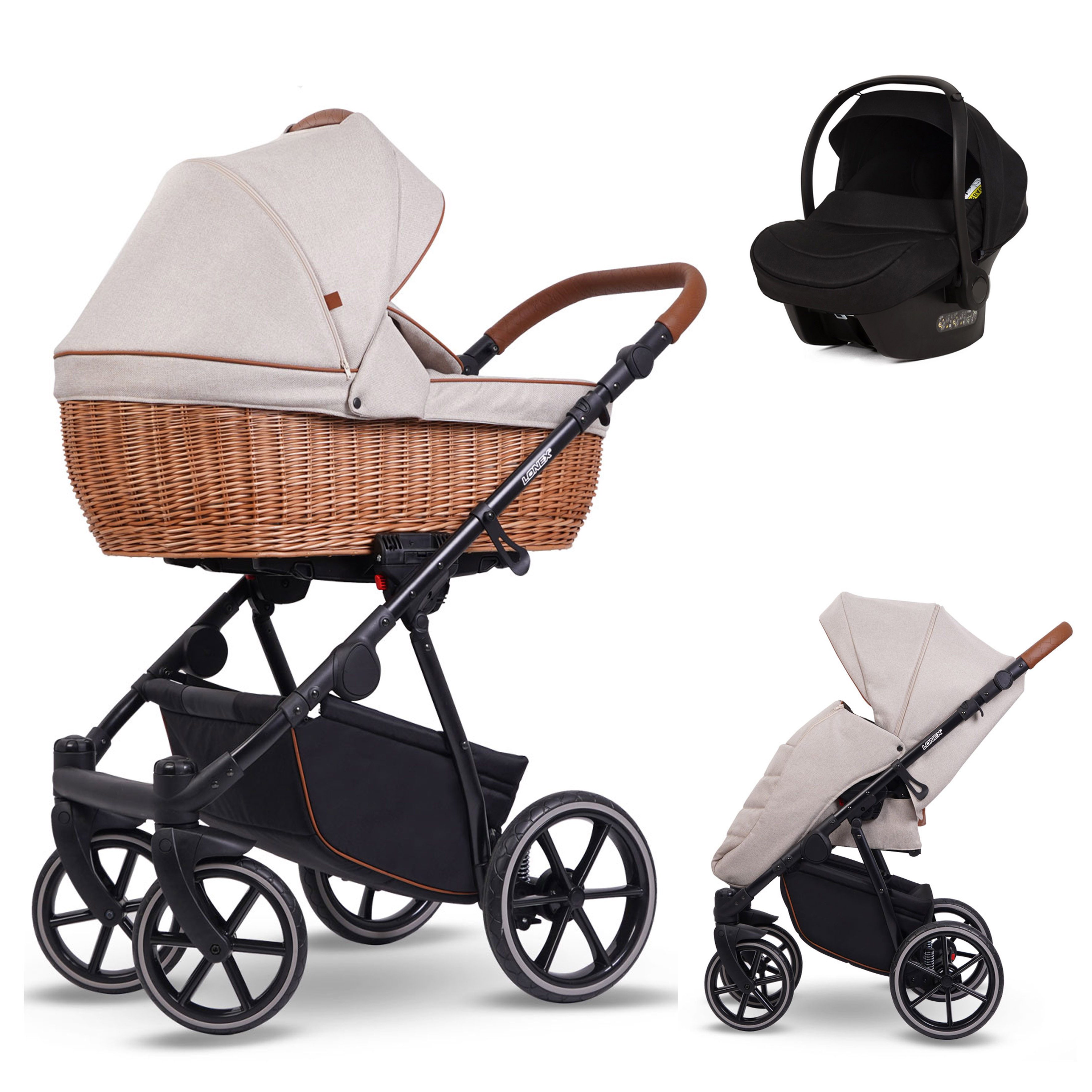 Kombi-Kinderwagen Rose 4 in 1 inkl. Sportsitz, Autositz und Zubehör in 5 Farben