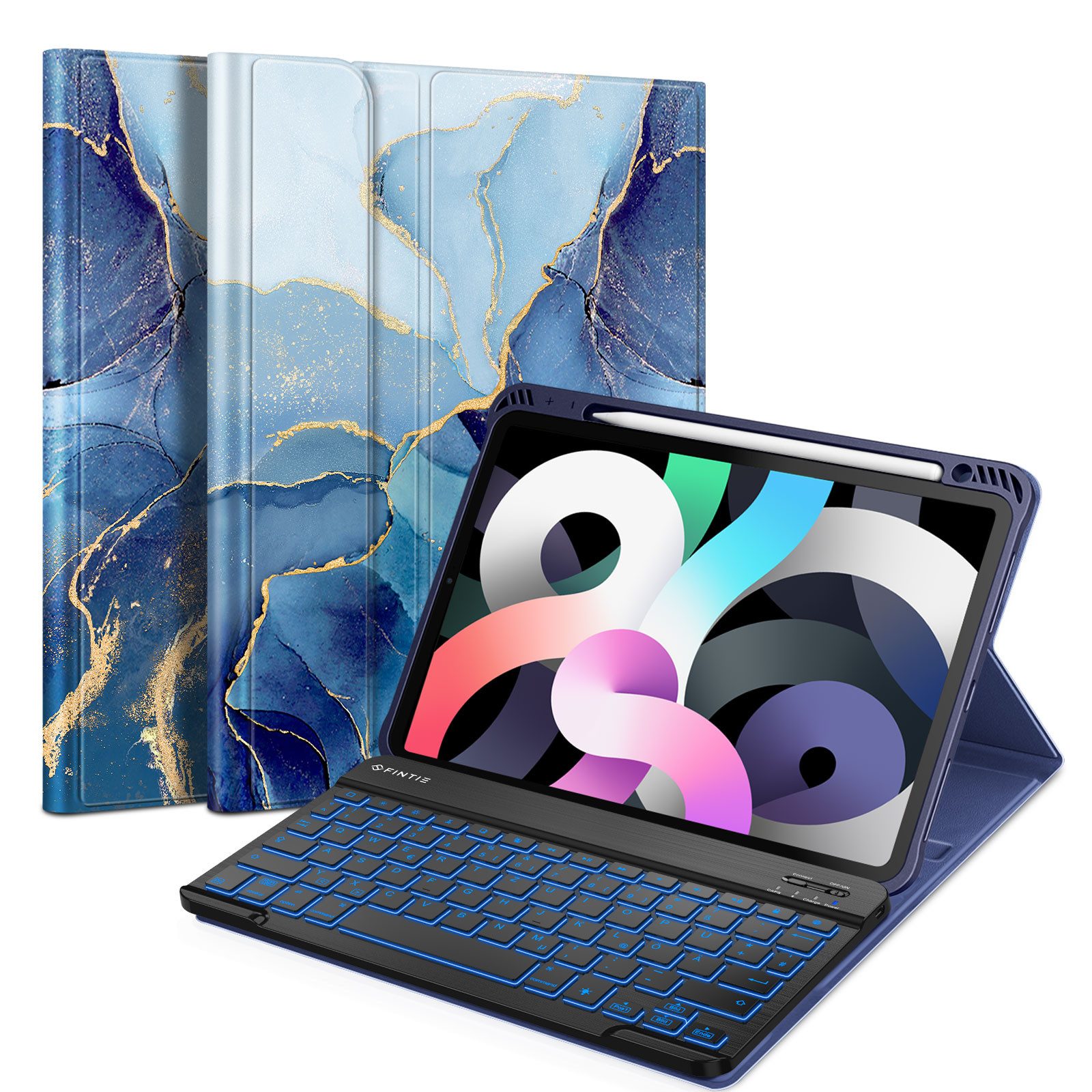 Fintie Tablet-Hülle für iPad Air 11'' M4/M3/M2(2026/2025/2024), iPad Air 5/4 Gen 2022/2020 10.9 Zoll, mit 7 Farben Beleuchtete Abnehmbare QWERTZ Tastatur