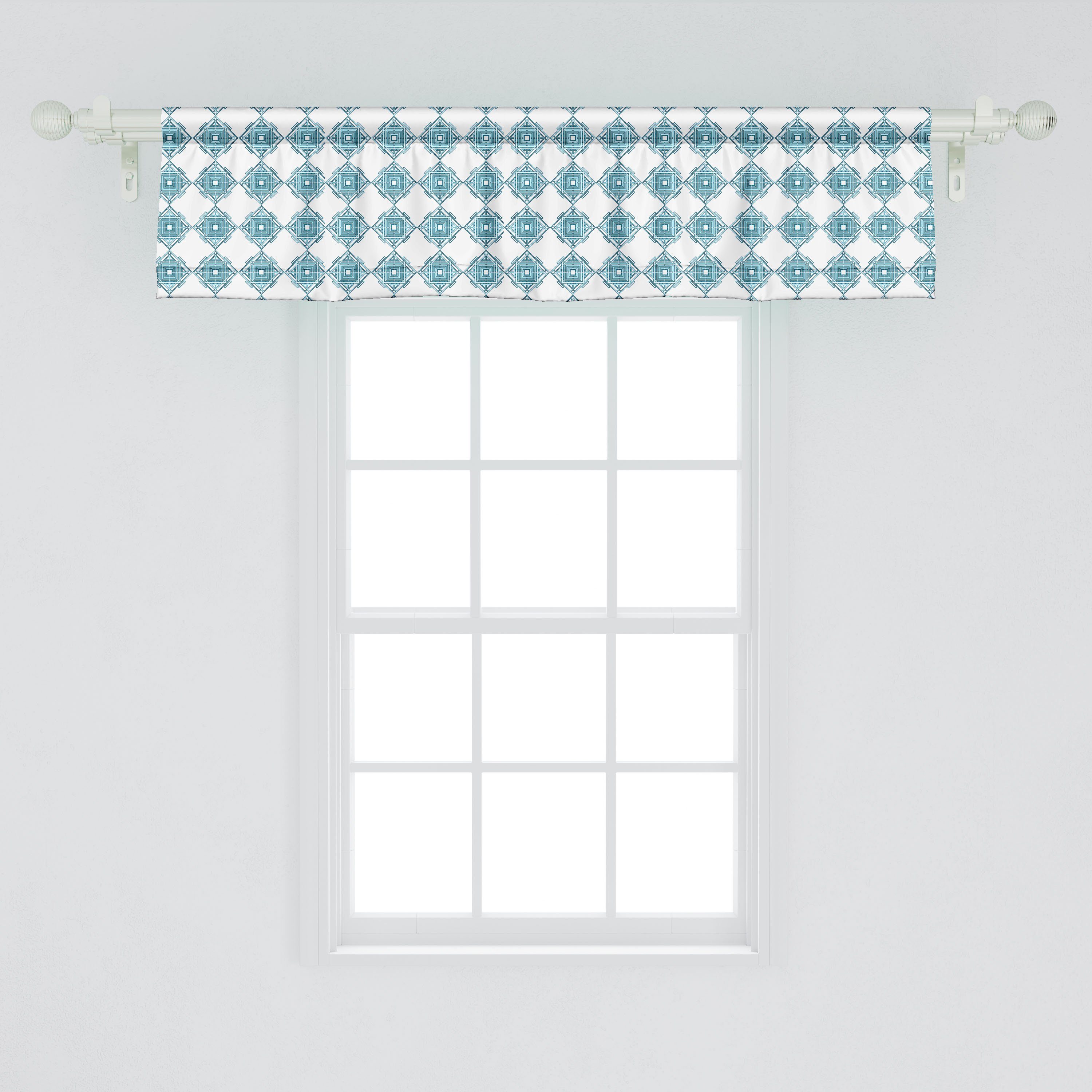 Scheibengardine Vorhang Volant für Küche Geometrisch Interlacing mit Abakuhaus, Microfaser, Dekor Stangentasche, Squares Schlafzimmer