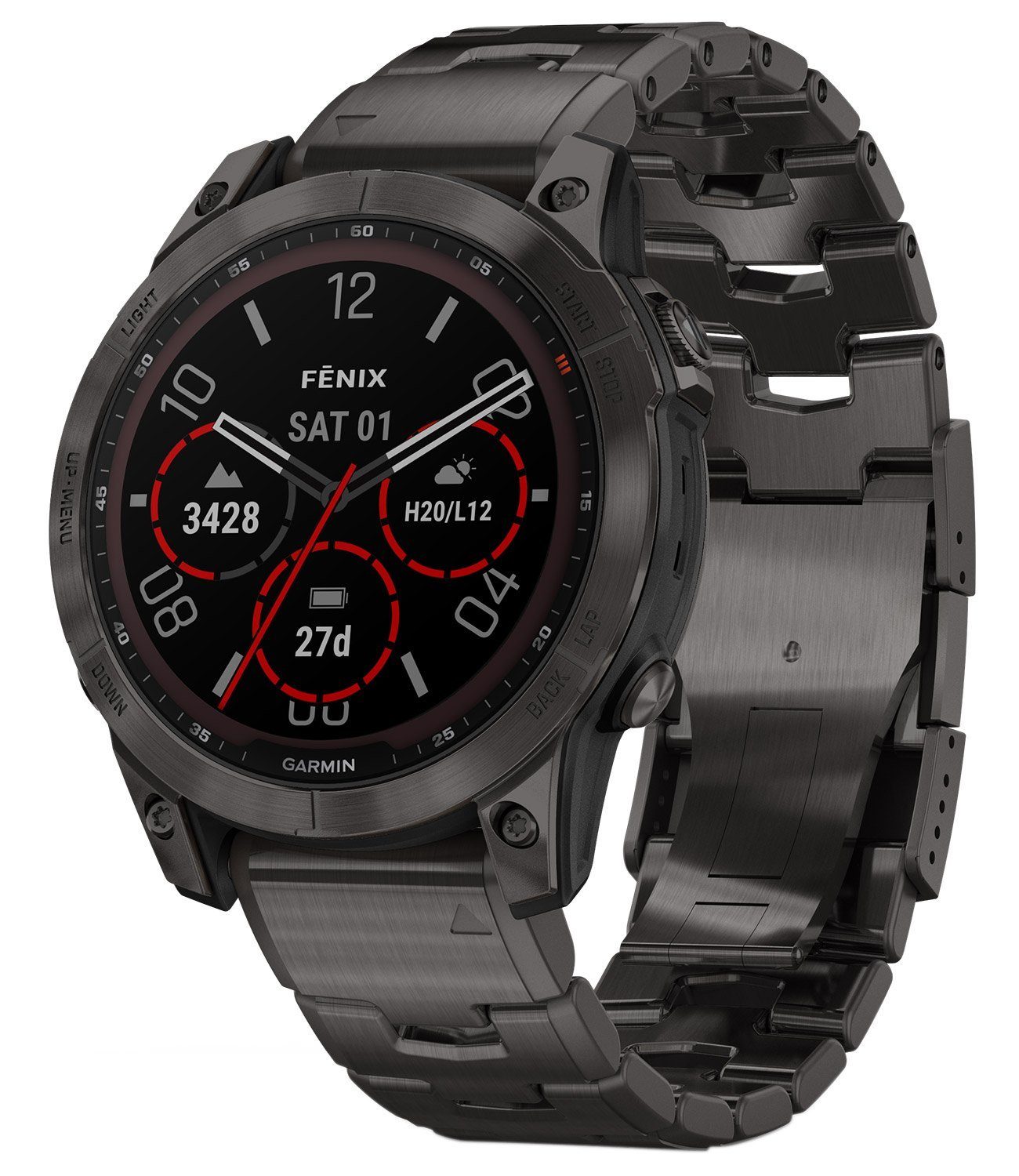 Garmin fenix 7 Saphir Solar Titan Schwarz/Grau Fitnessuhr (3.3 cm/1.3 Zoll, Proprietär), 1-tlg.