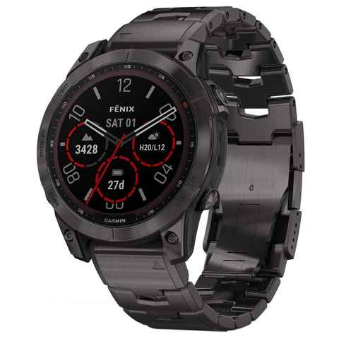 Garmin fenix 7 Saphir Solar Titan Schwarz/Grau Fitnessuhr (3.3 cm/1.3 Zoll, Proprietär), 1-tlg.