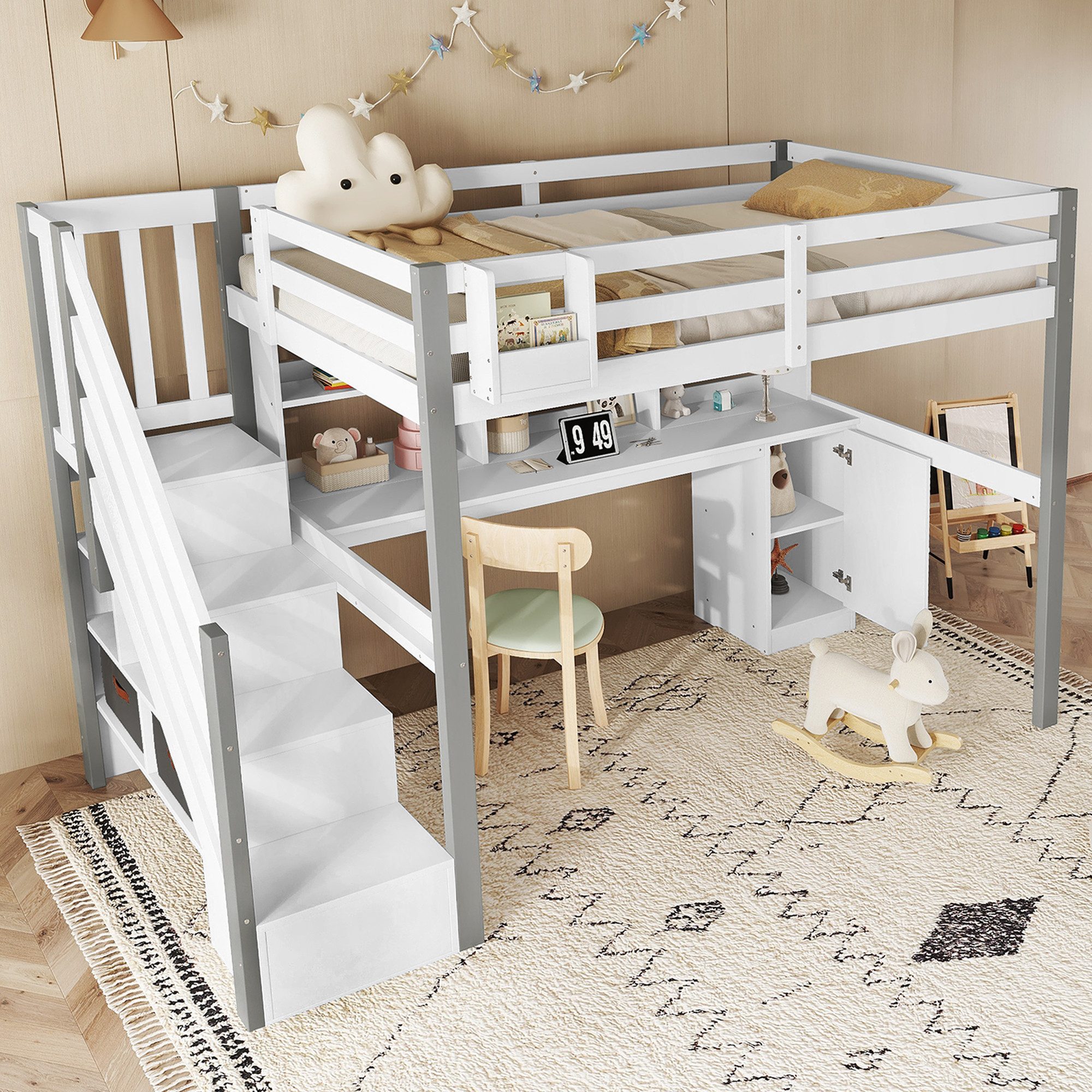 STILVORA Hochbett mit Tisch,Jugendbett mit Stauraum&Schrank,Kinderbett günstig online kaufen