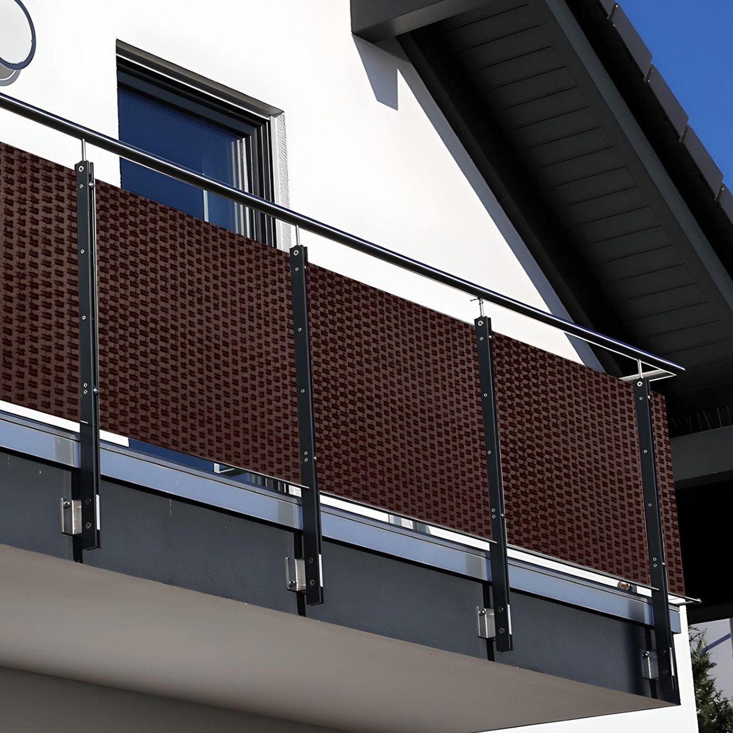 NYVI Balkonsichtschutz Polyrattan Balkon Sichtschutz Privafence Balkonbespannung Metallösen (1-St) UV-fest, Witterungsbeständig, 100% Blickdicht - Balkonumspannung