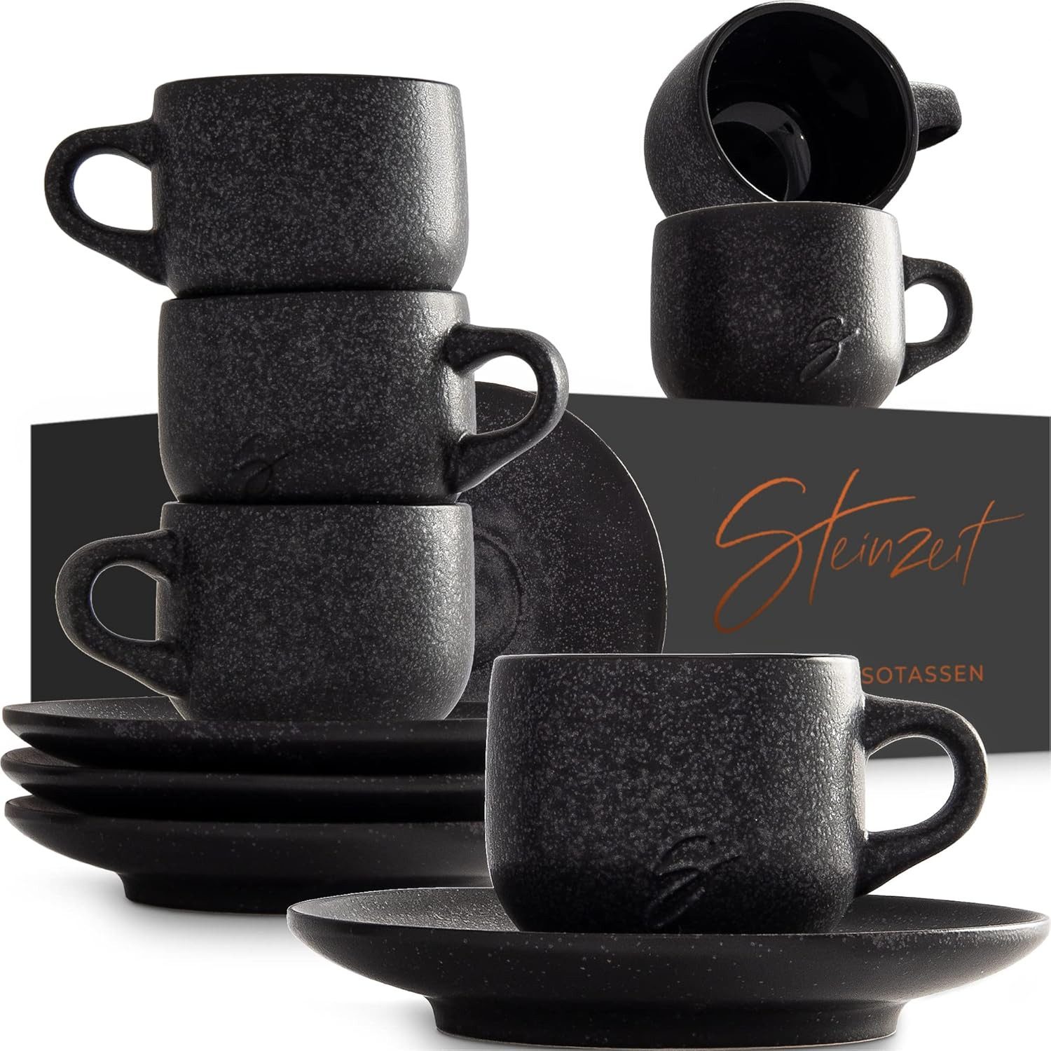Espressotasse (6x80ml) - Espressotassen Set mit passenden Untertassen -