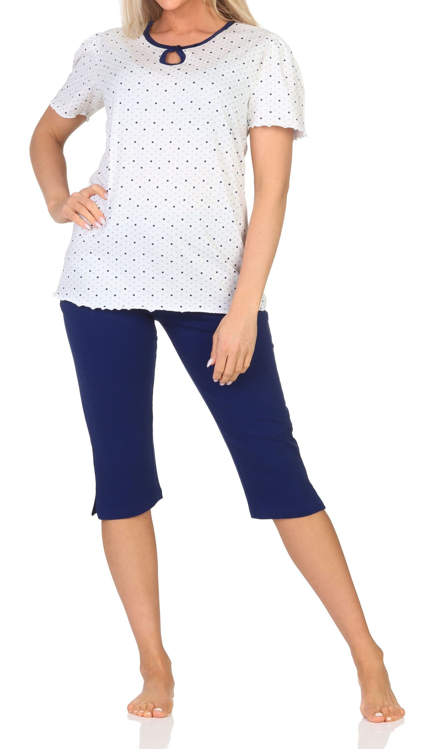 Pyjama Normann Damen Capri Schlafanzug in Punkte Optik – auch in Übergröße