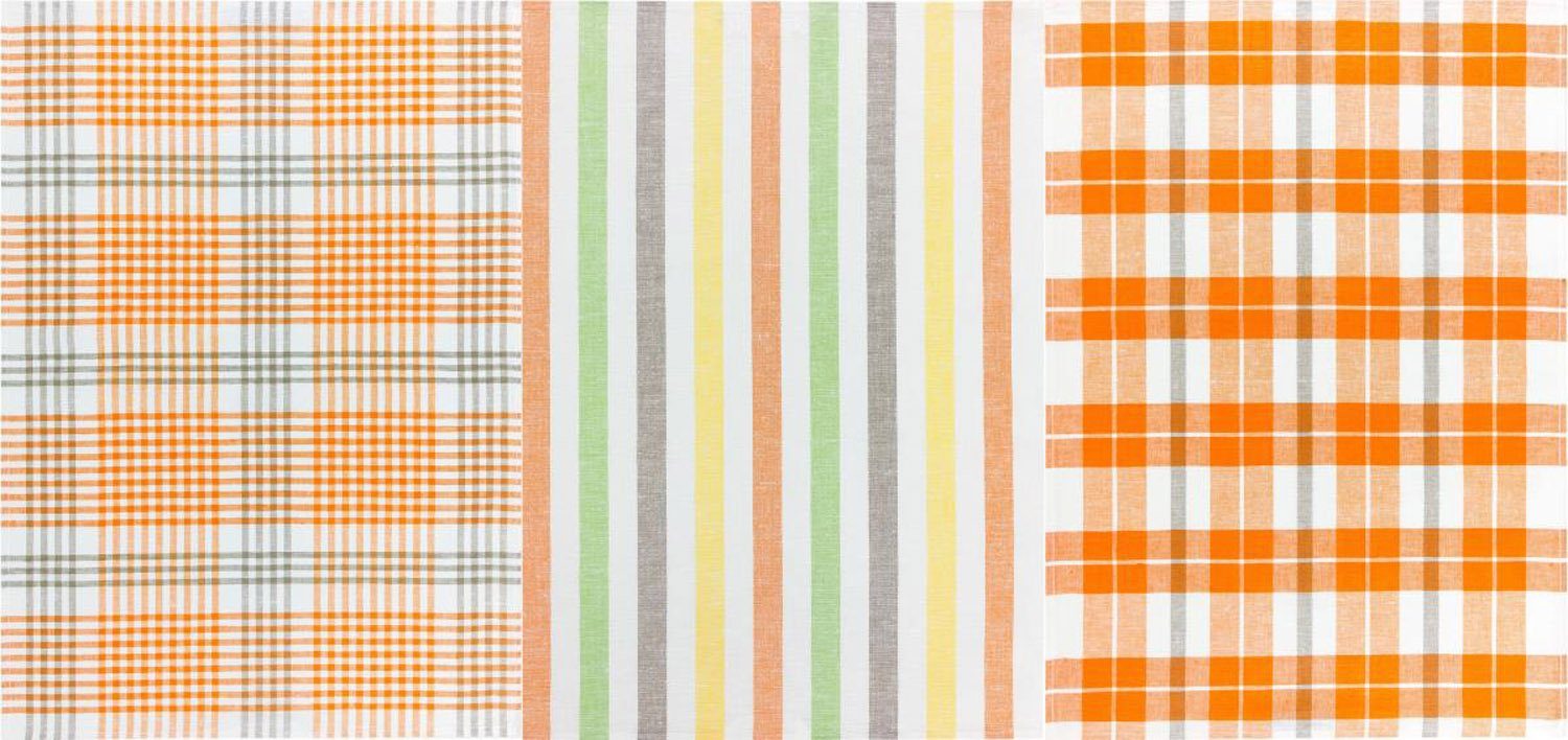 x Orange 70 Set), 3-tlg., Halbleinen Geschirrtuch ca. Pack (3 Stück), 50 3er Kracht Geschirrtücher cm, (Set, Blockstreifen,