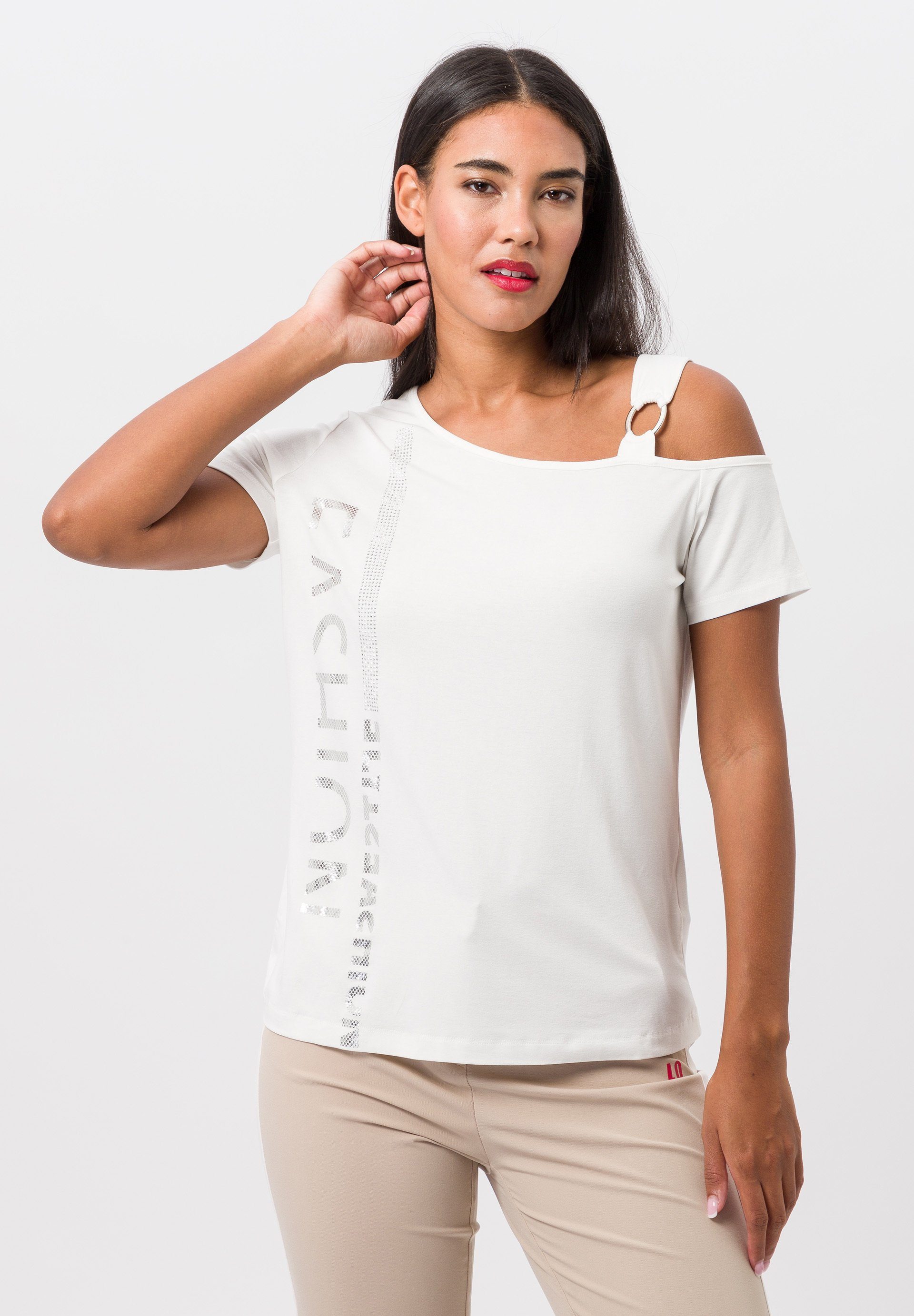 Kurzarmshirt mit asymmetrischem Ausschnitt