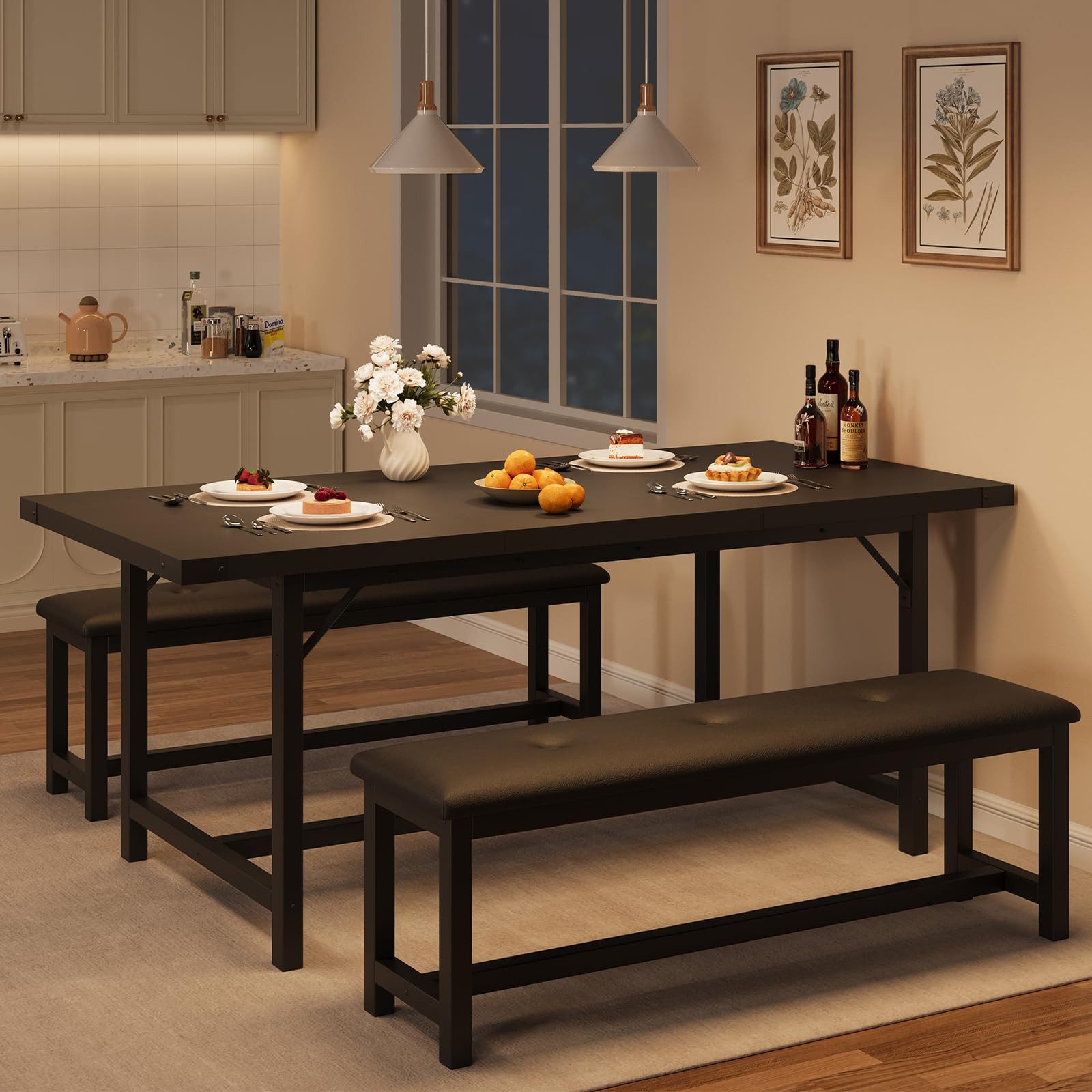 GarveeMore Essgruppe Essgruppe 160cm Ausziehtisch mit 2 Bänke für 4-6 Perso günstig online kaufen