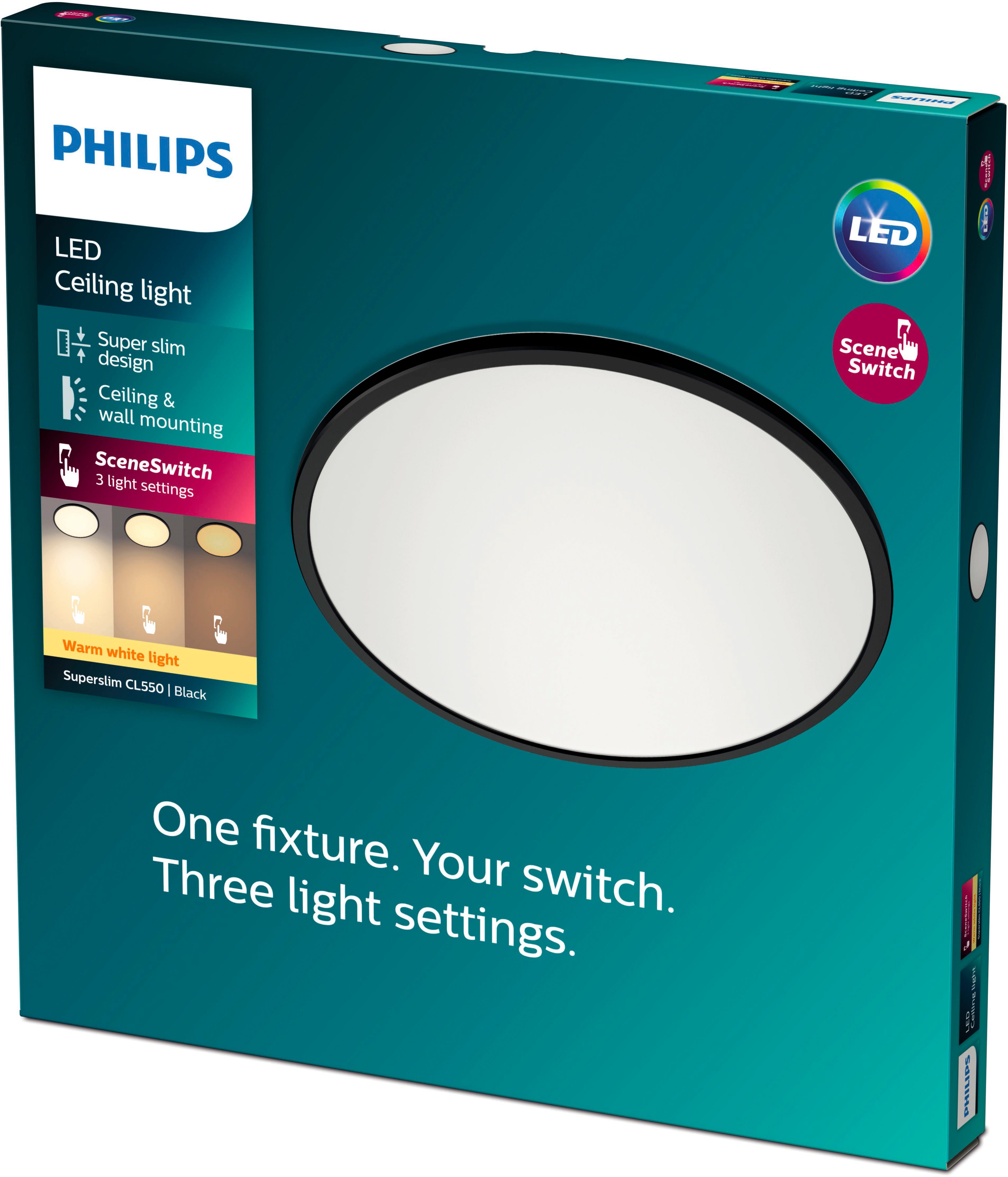 Philips LED Deckenleuchte Superslim 3-in-1 LED Leuchte, CL550, 2700K, Dimmf günstig online kaufen