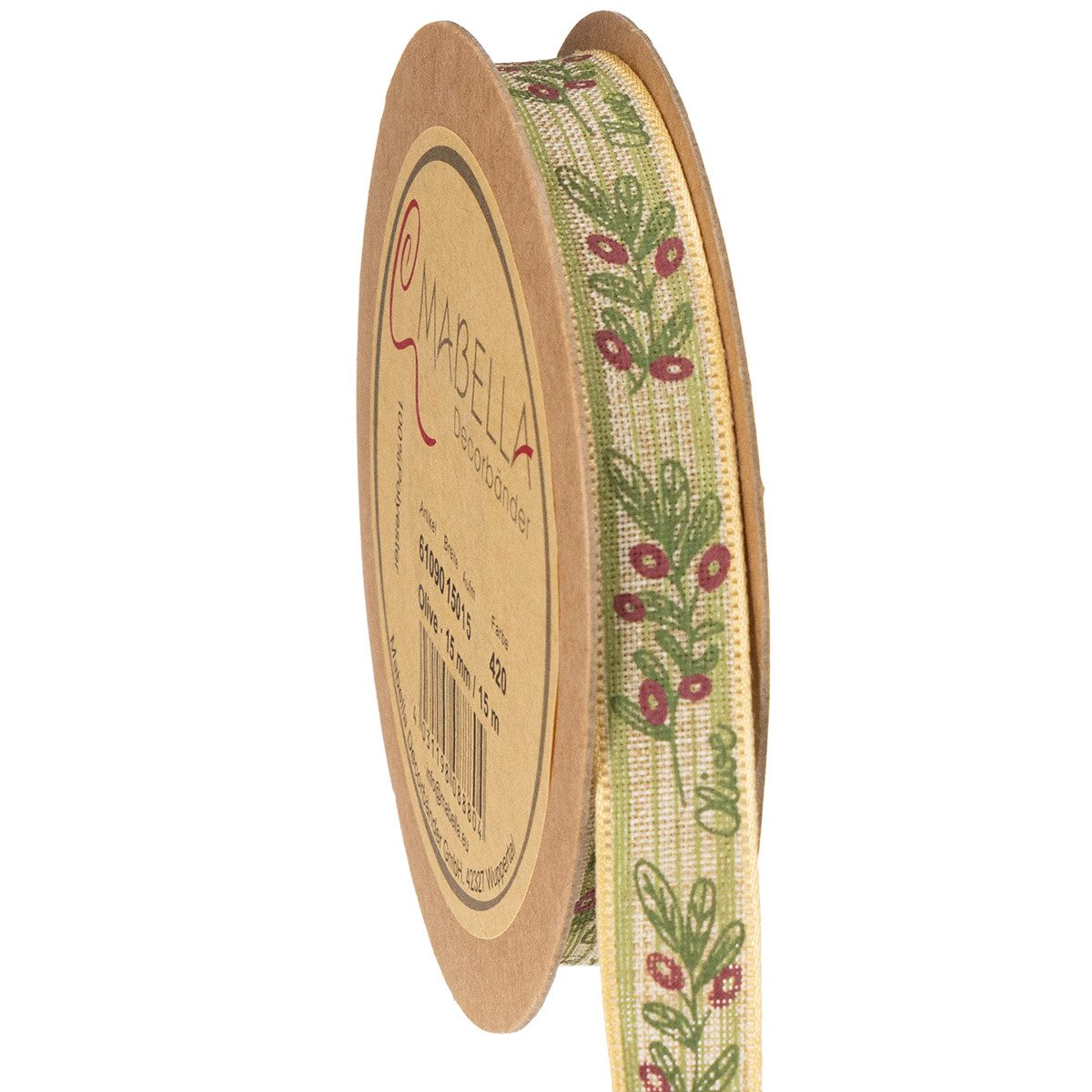 Mabella Decorbänder GmbH Dekoband Geschenkband mit Olivenzweigen für edle Dekorationen und