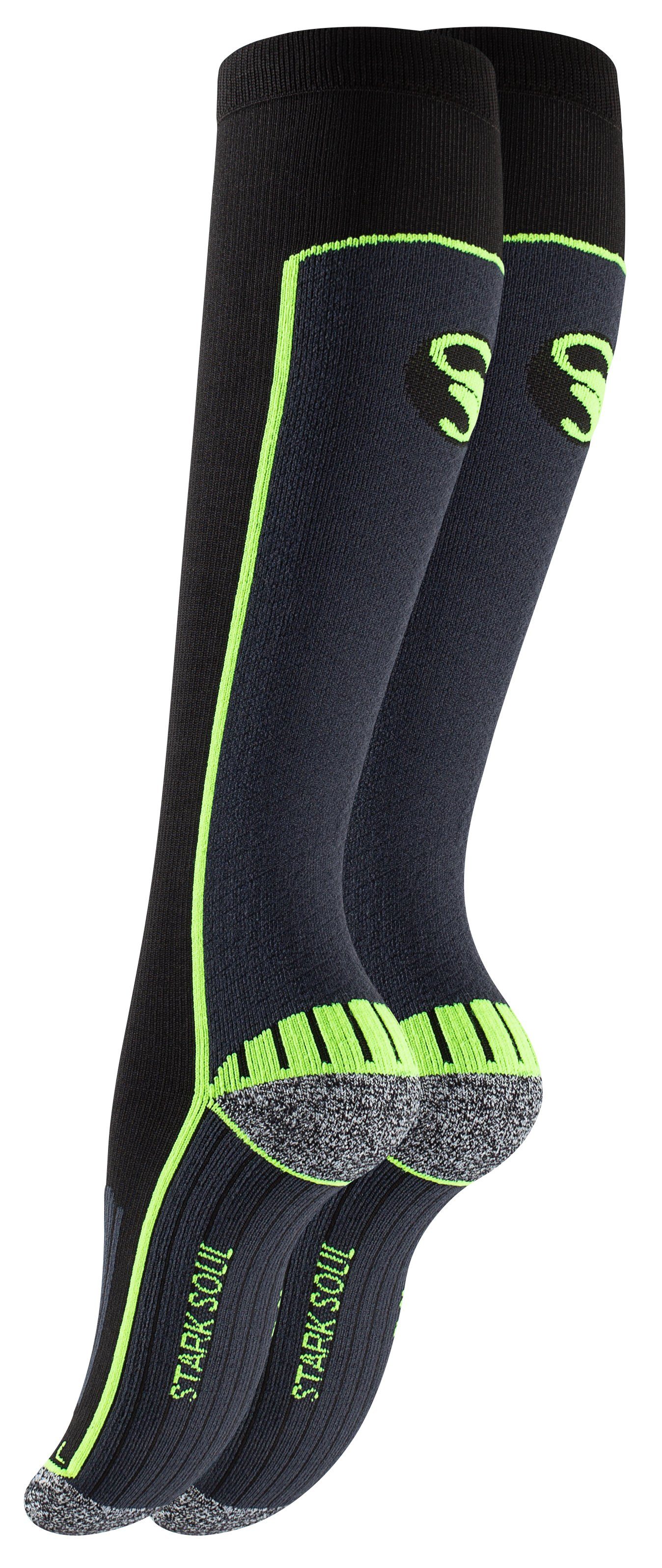 Stark Soul® Kompressionsstrümpfe Damen Sportsocken - Kompressionssocken, Sport-Kompressionskniestrümpfe Ergonomisch formgenäht -Rechts-Links- (gekennzeichnet) Schwarz-Neon Gelb