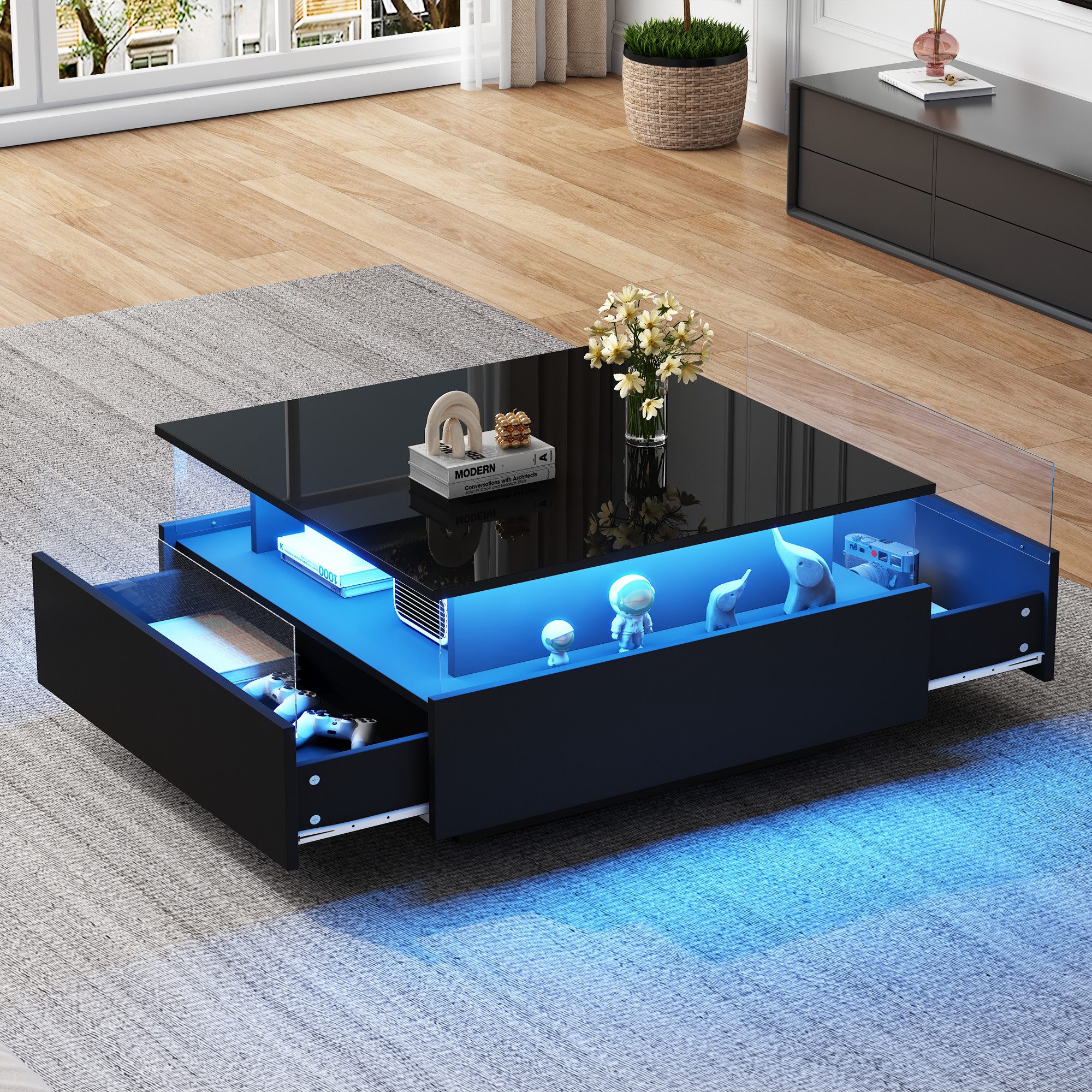 HAUSS SPOLE Couchtisch Hochglanz-LED-Couchtisch mit 2 günstig online kaufen