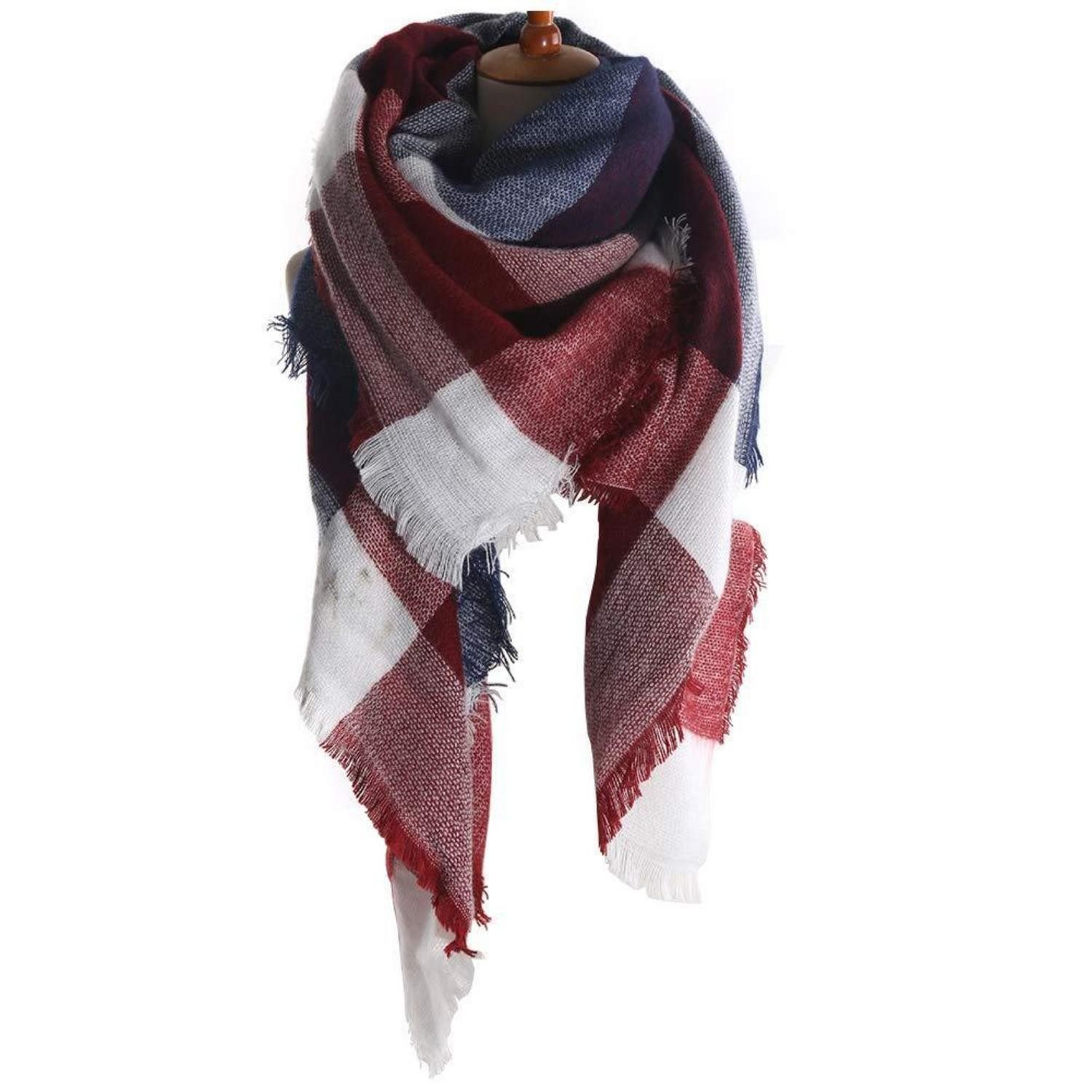 LuxusKollektion XXL-Schal Schal XXL Karo Navy Rot Warm Weich