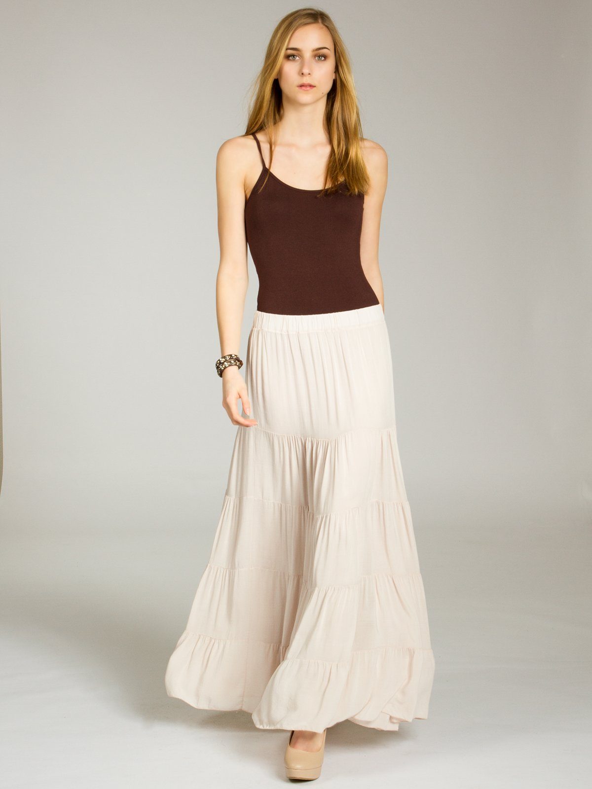Caspar Faltenrock RO020 langer eleganter Damen Maxi Sommer Rock Maxirock - bodenlang bei ca. 157 cm Körpergröße