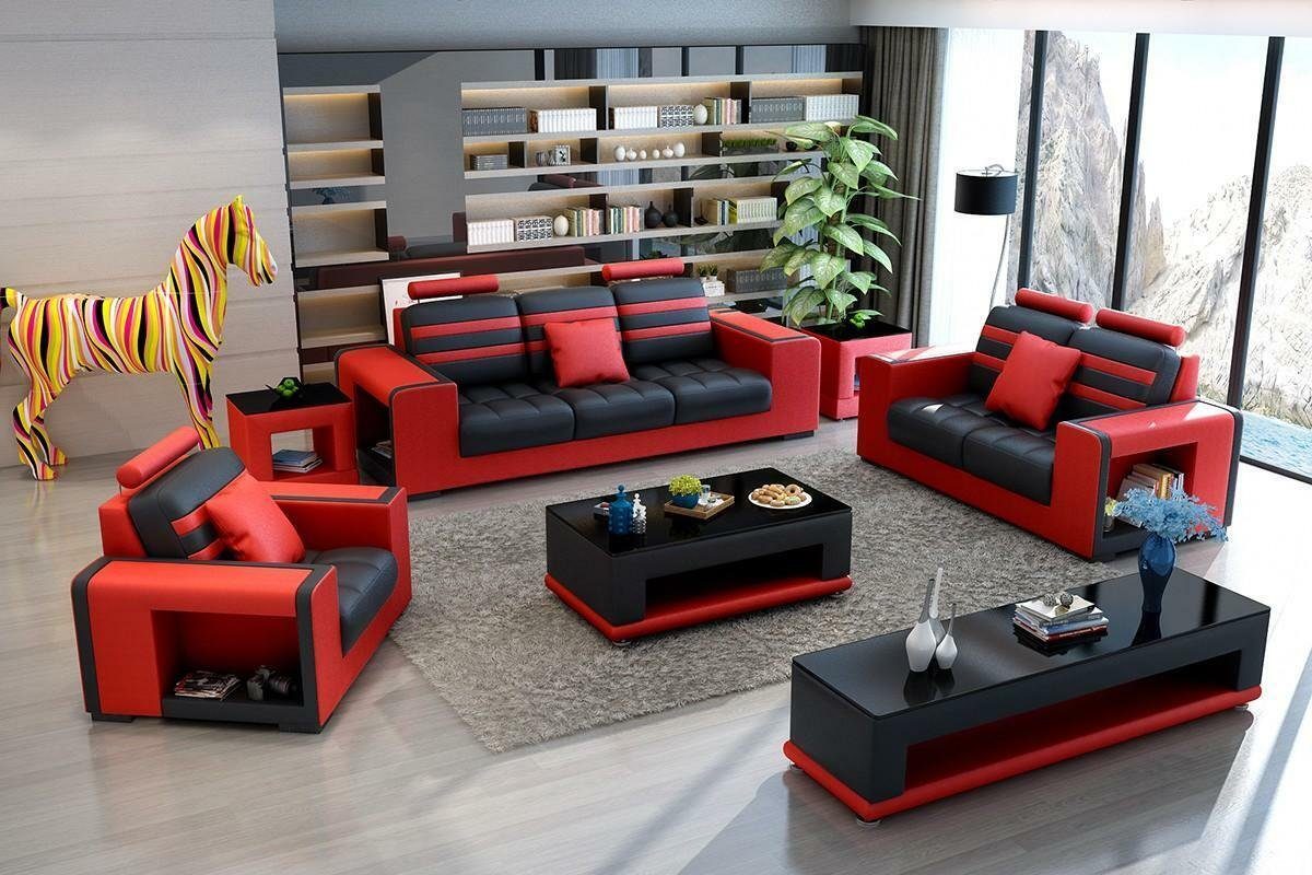 JVmoebel Sofa Moderne Couchgarnitur 3+2+1 Sitzer Couchtisch+Sideboard, Made in Europe Rot