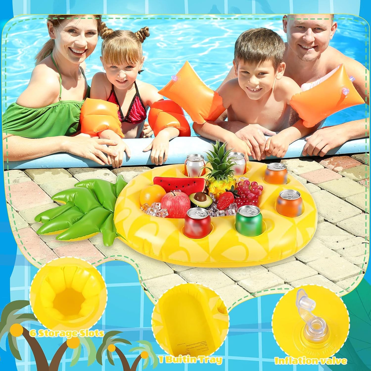 FELIXLEO Aufblasbares Bällebad Ananas Poolbar Aufblasbarer Getraenkehalter 7 Loecher Snackhalter