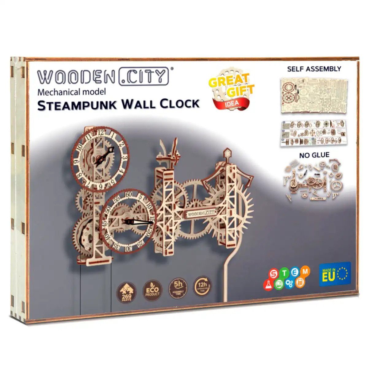 Puzzleteile Deko, Modellbausatz City 3D-Puzzle Steampunk 269 Wanduhr Wooden Holzpuzzle
