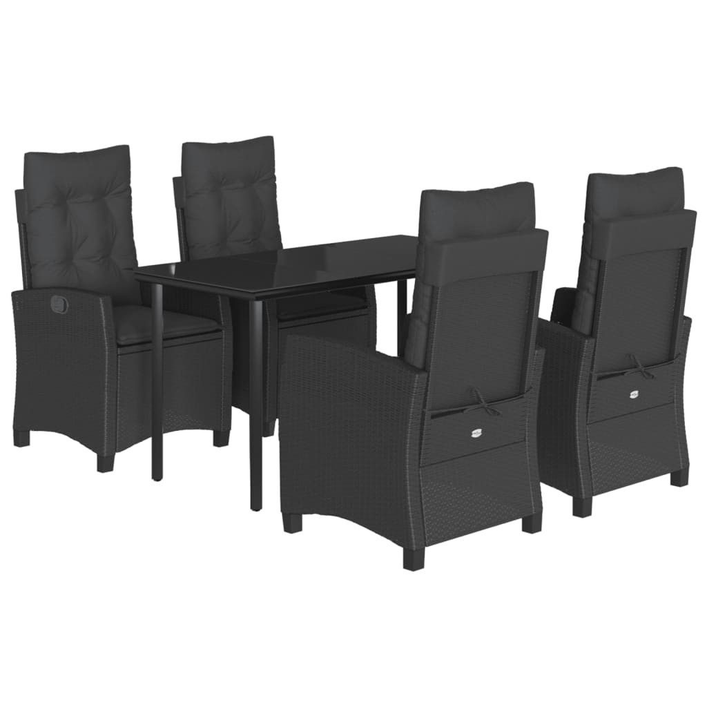 Garten-Essgruppe 5-tlg. Garten-Essgruppe mit Kissen Schwarz Poly Rattan