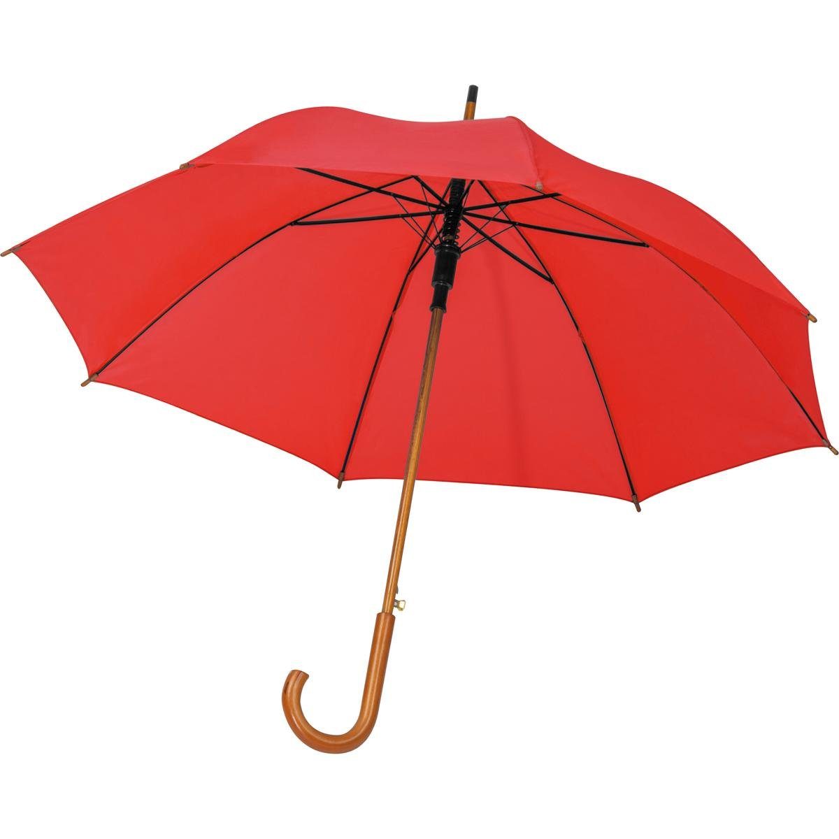 Easy Gifts Stockregenschirm Automatik-Regenschirm mit Holzgriff / Farbe: rot