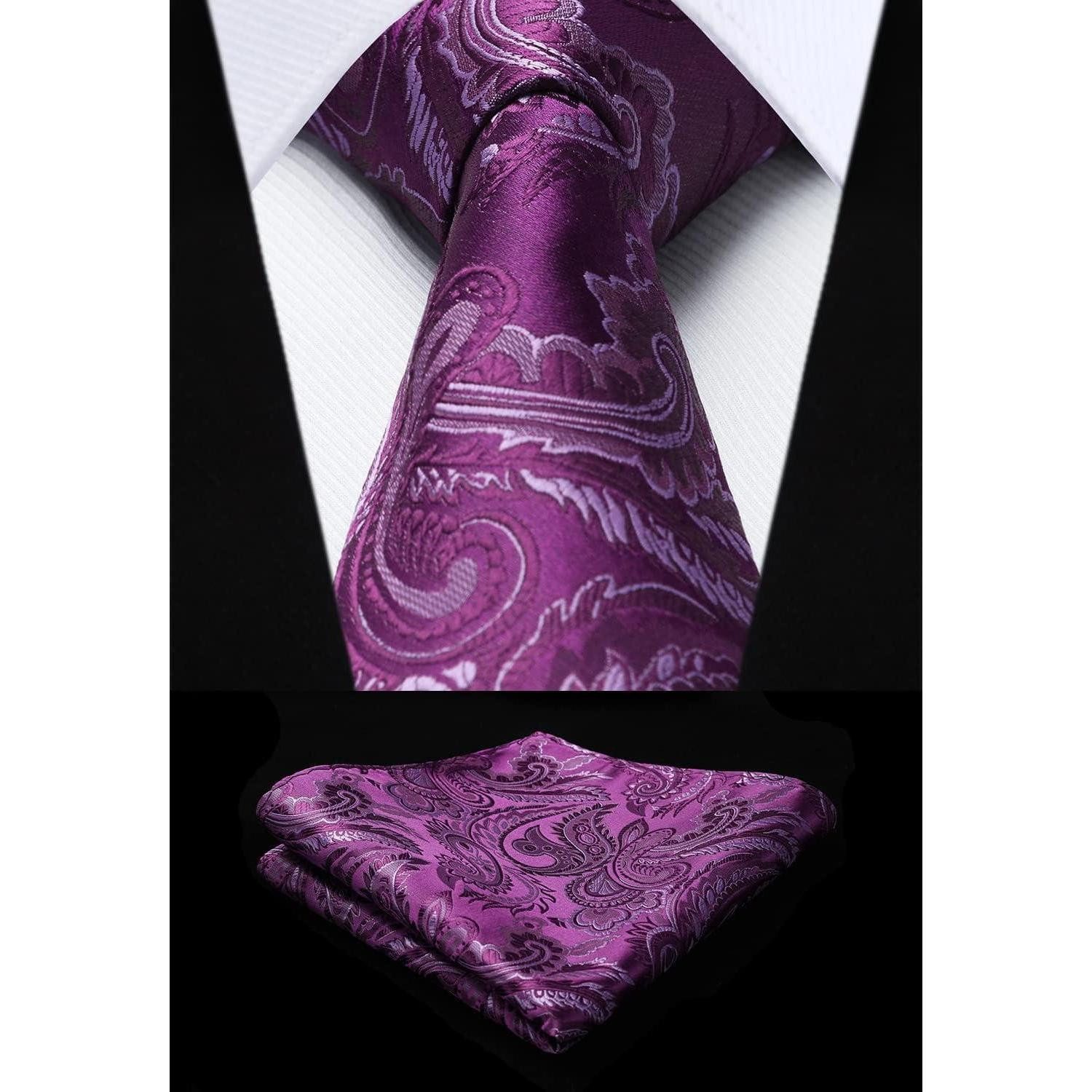 LuxusKollektion Krawatte Krawatte Einstecktuch Herren Paisley Blume Hochzeit Set Lila-4