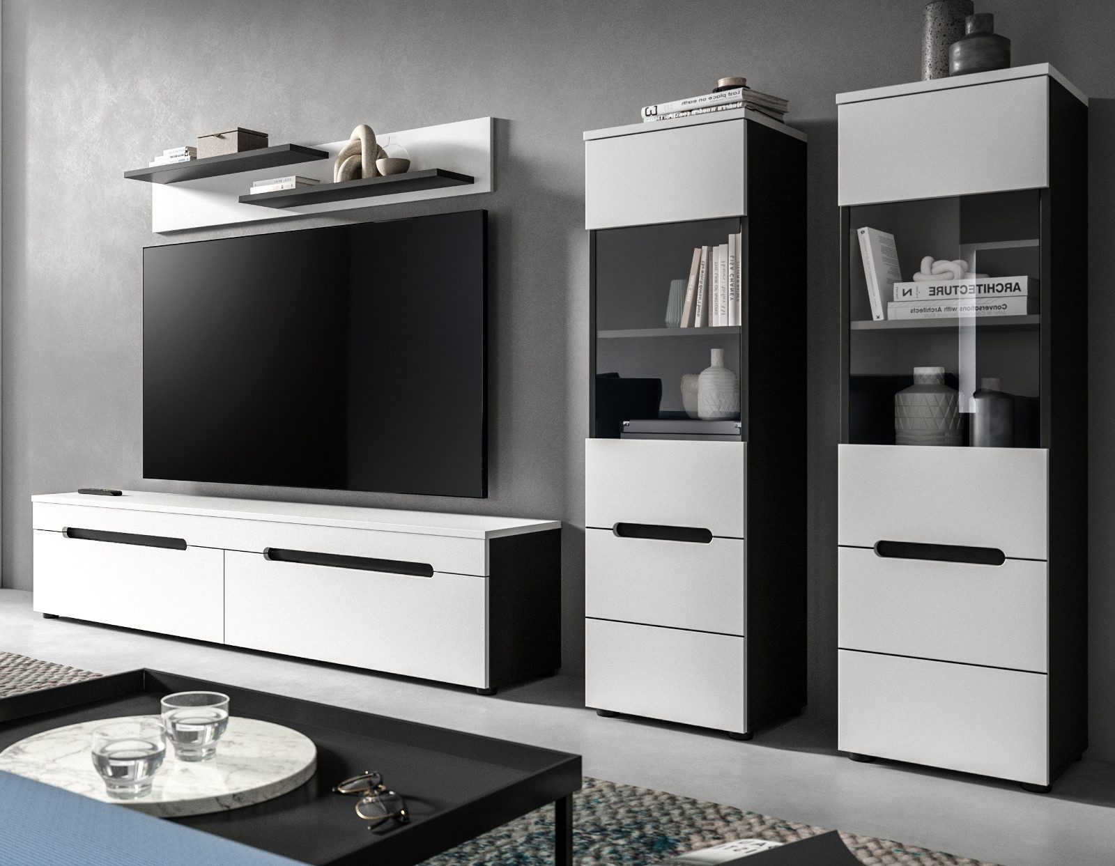 Inn.Furn Wohnwand Cooper, (Wohnkombination in Weiß matt und Basalt Grau, hängend oder stehend, Breite ca. 270 cm), mit Soft-Close – Bild 4 von 5