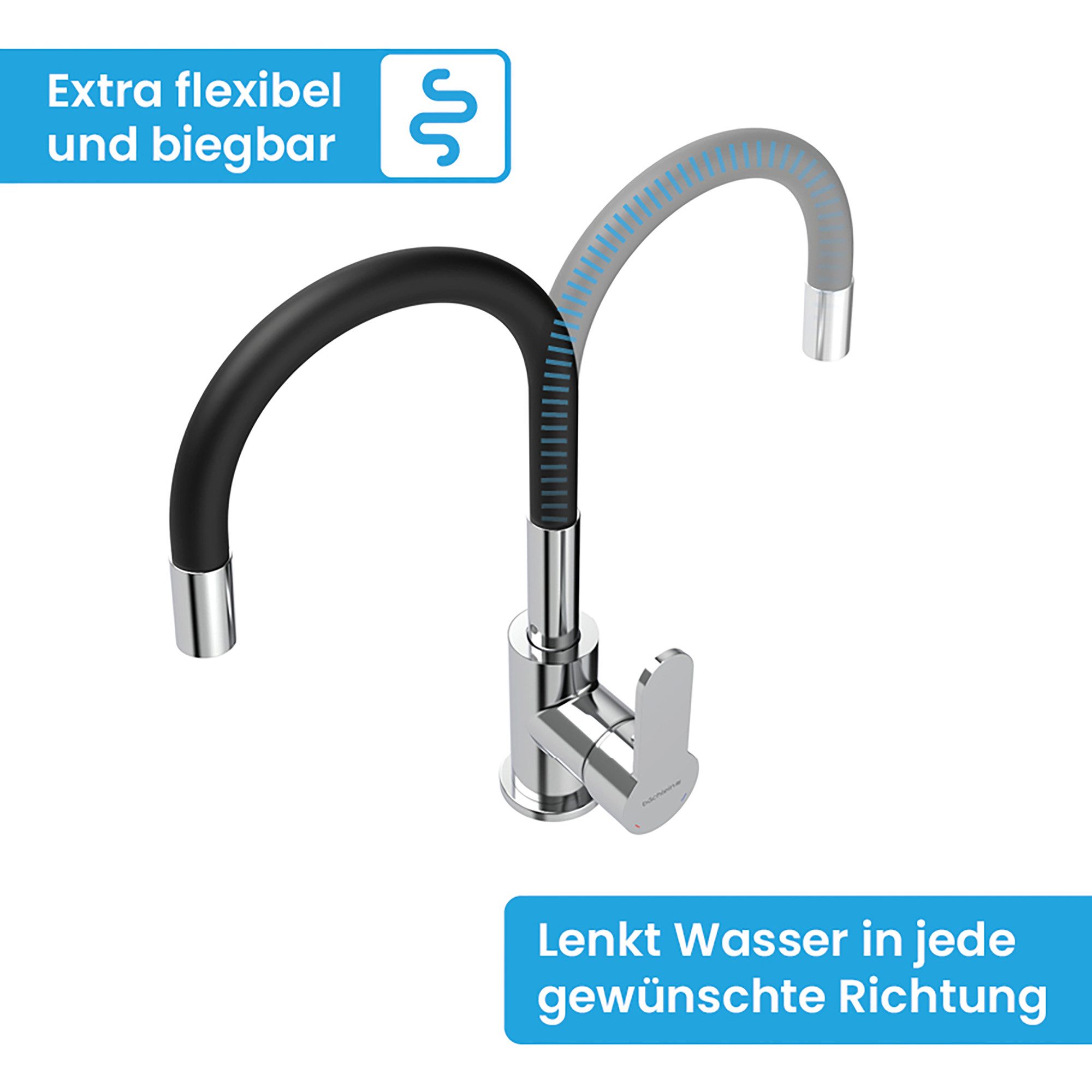 Bächlein Küchenarmatur Serio - flexible Spültischarmatur mit biegbarem Flexschlauch Einhebelmischer - Spültischbatterie