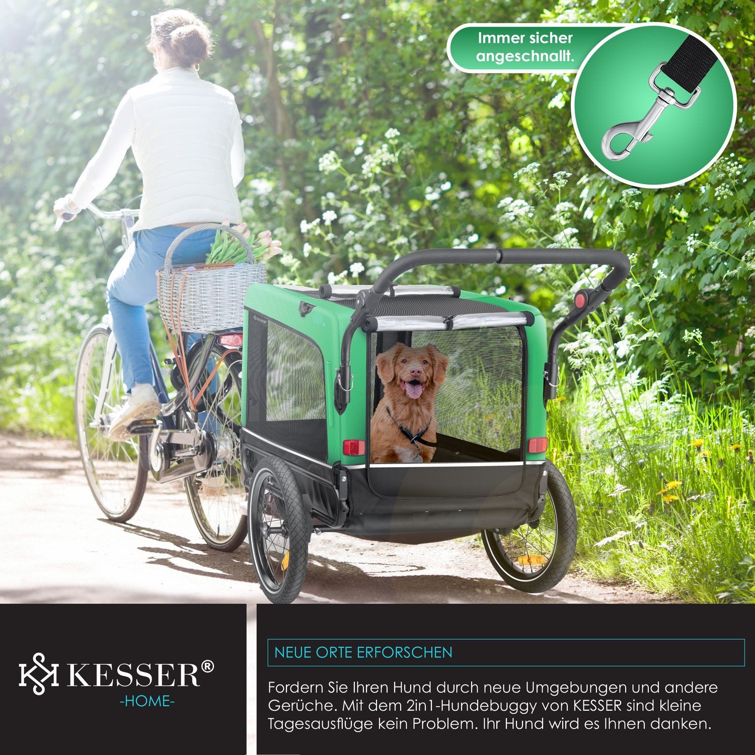 KESSER bicycle dog trailer, dog trailer Boxer 3-in-1 dog buggy jogger bicycle trailer